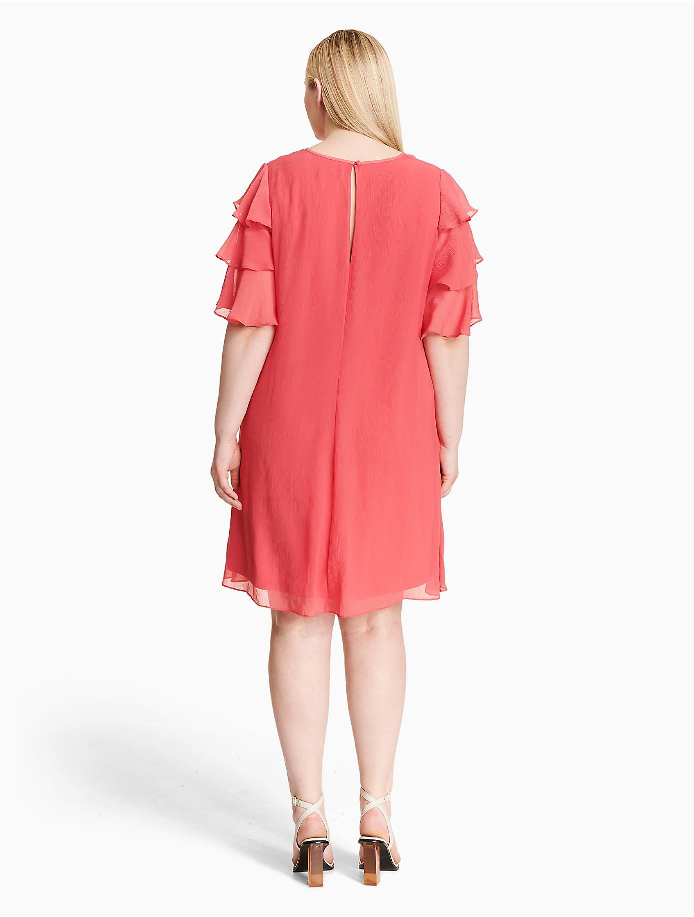 CALVIN KLEIN 205W39NYC Synthetic Plus Size V-neck Short Ruffle Sleeve ...