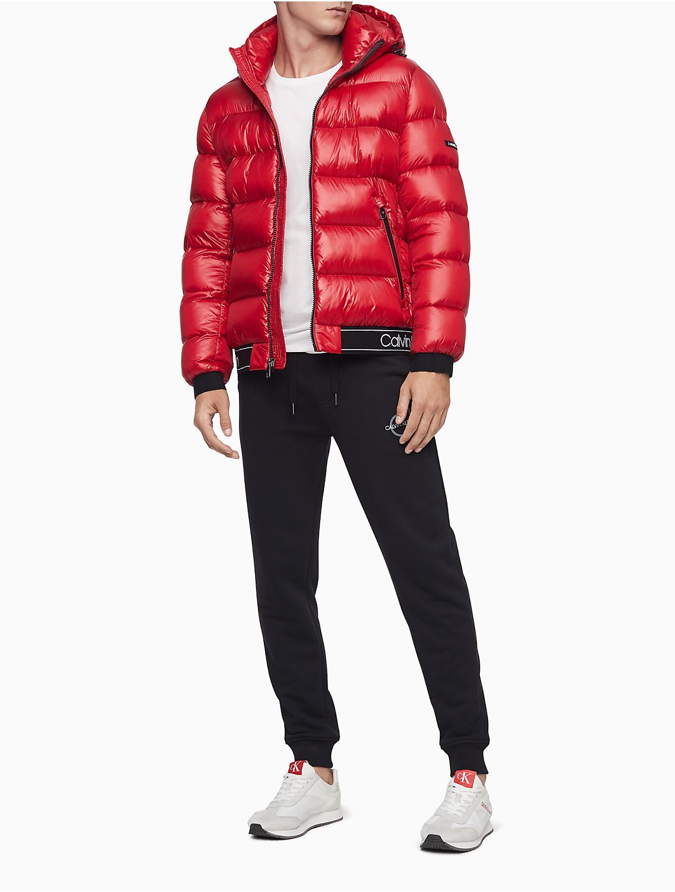 Calvin Klein Solid Zip Logo Band Puffer Jacket in Red for Men | Lyst