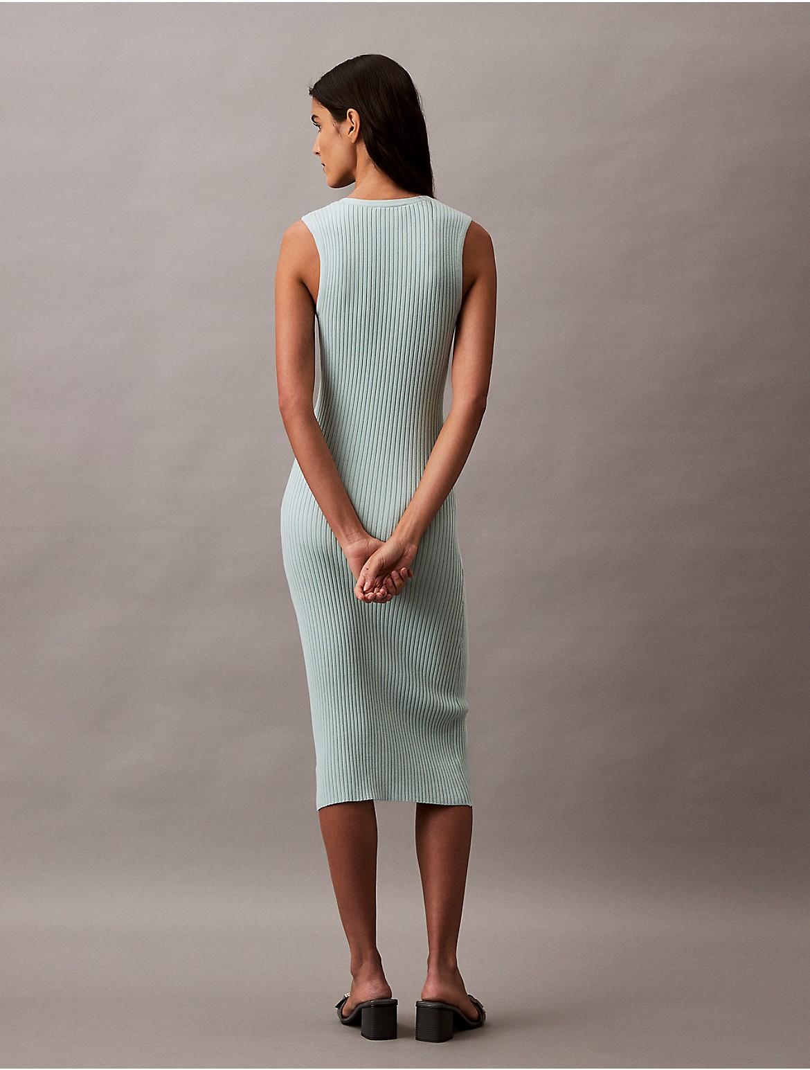 smooth cotton rib v-neck sweater midi dress Calvin Klein Smooth Cotton Rib Sweater Midi V-Neck Dress in Brown