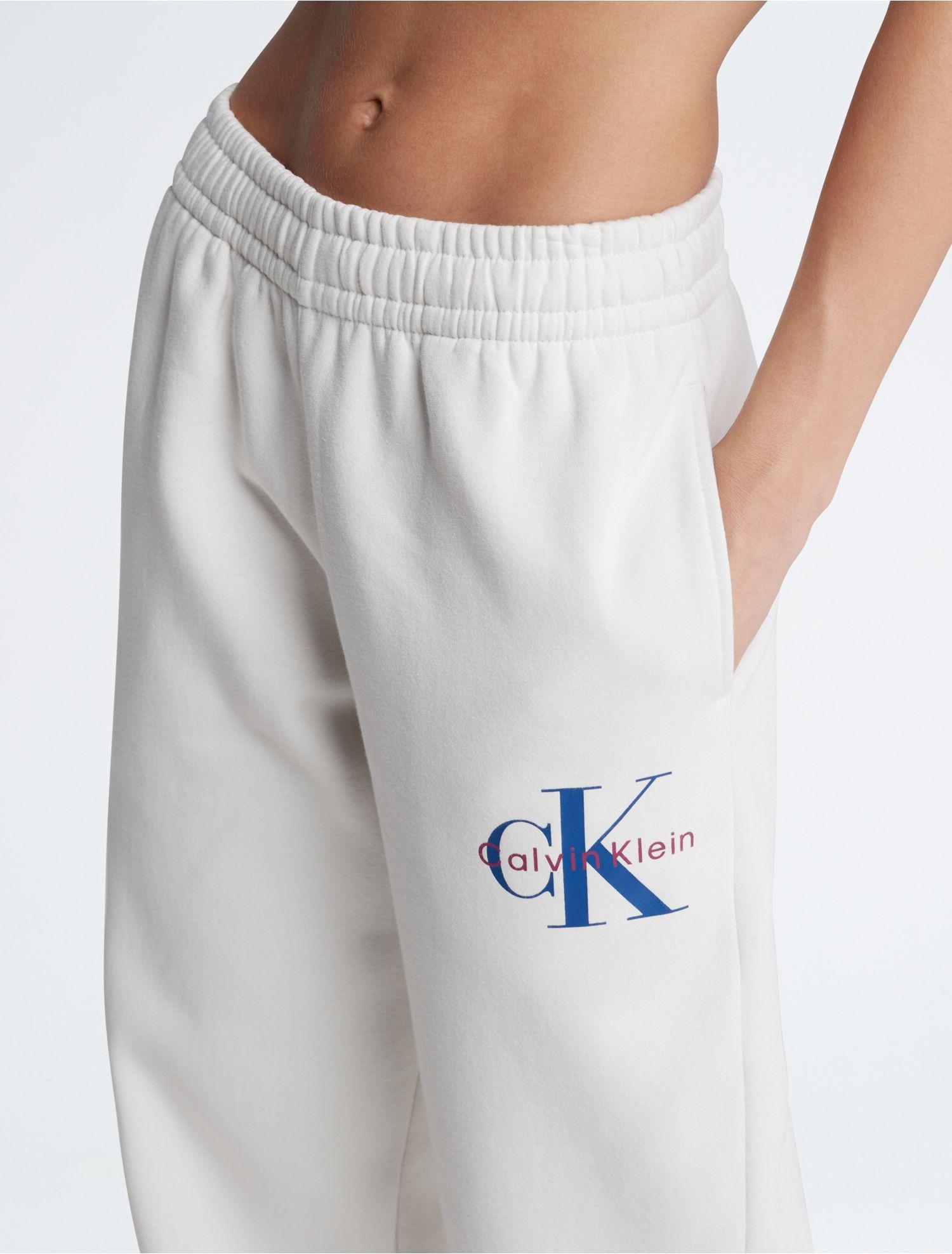 Calvin Logo Leg Lyst Sweatpants | White Monogram Klein in Wide