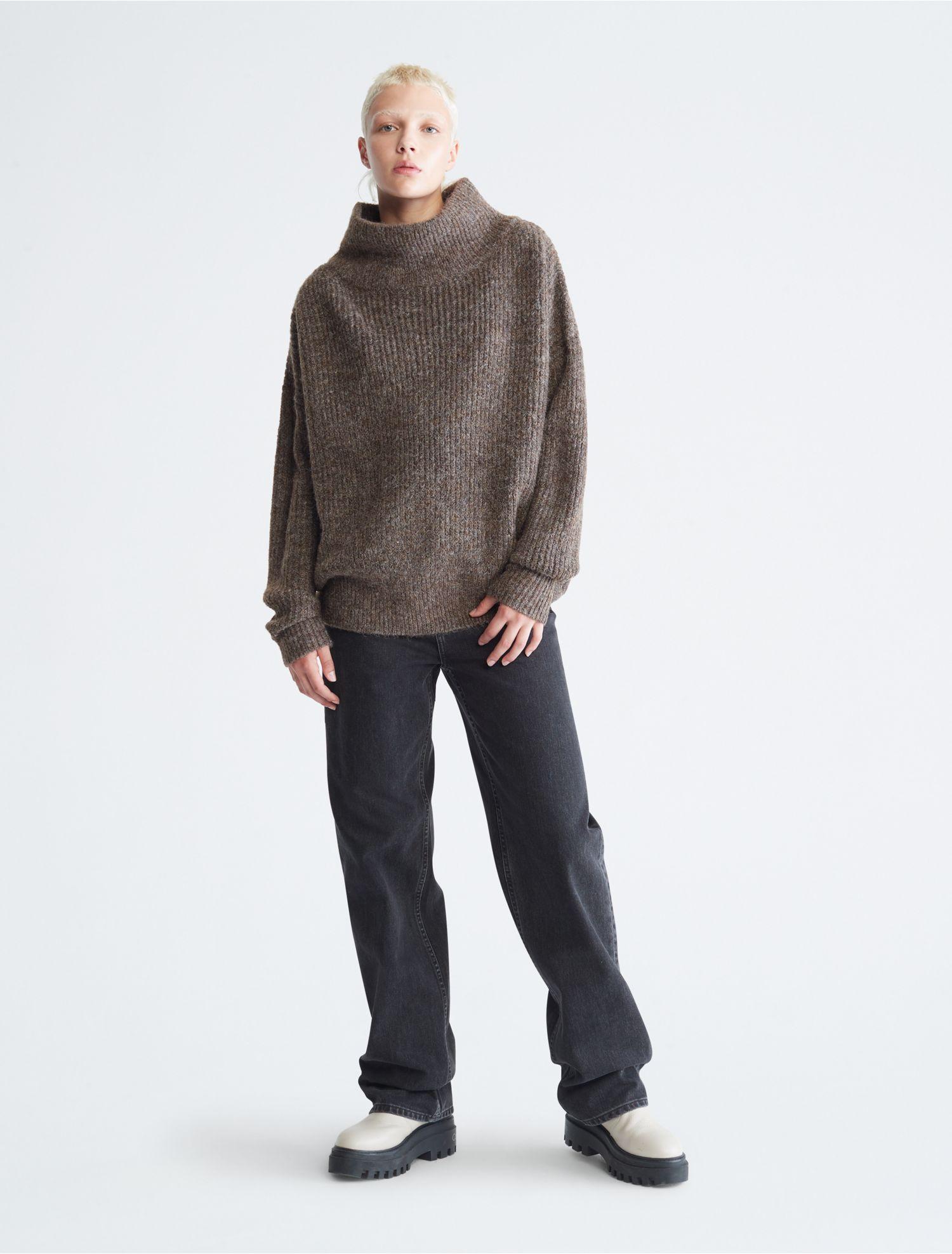 Calvin Klein Oversized Ribbed Turtleneck Sweater in Brown | Lyst