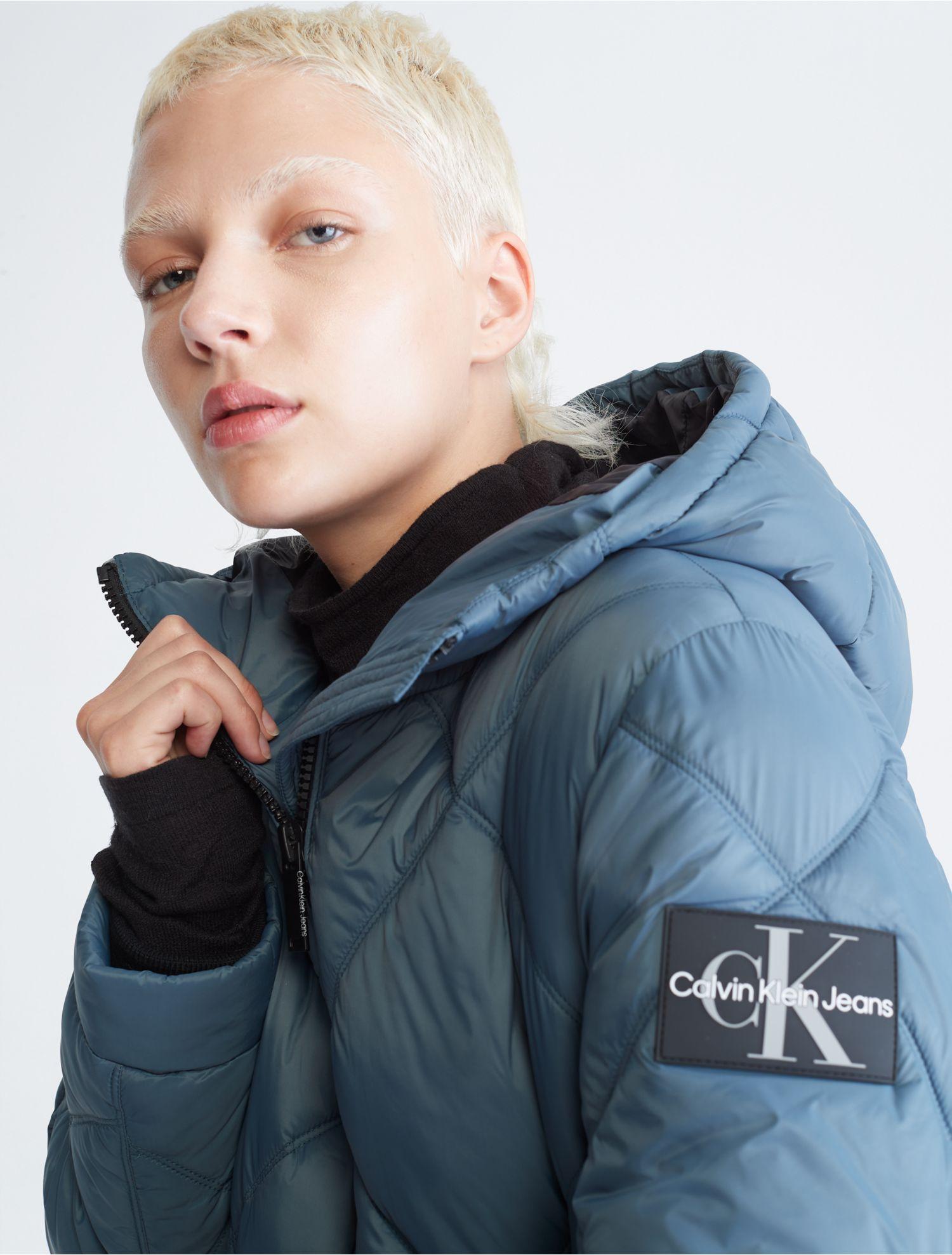 Calvin Klein Repreve® Hooded Long Puffer Jacket in Blue | Lyst