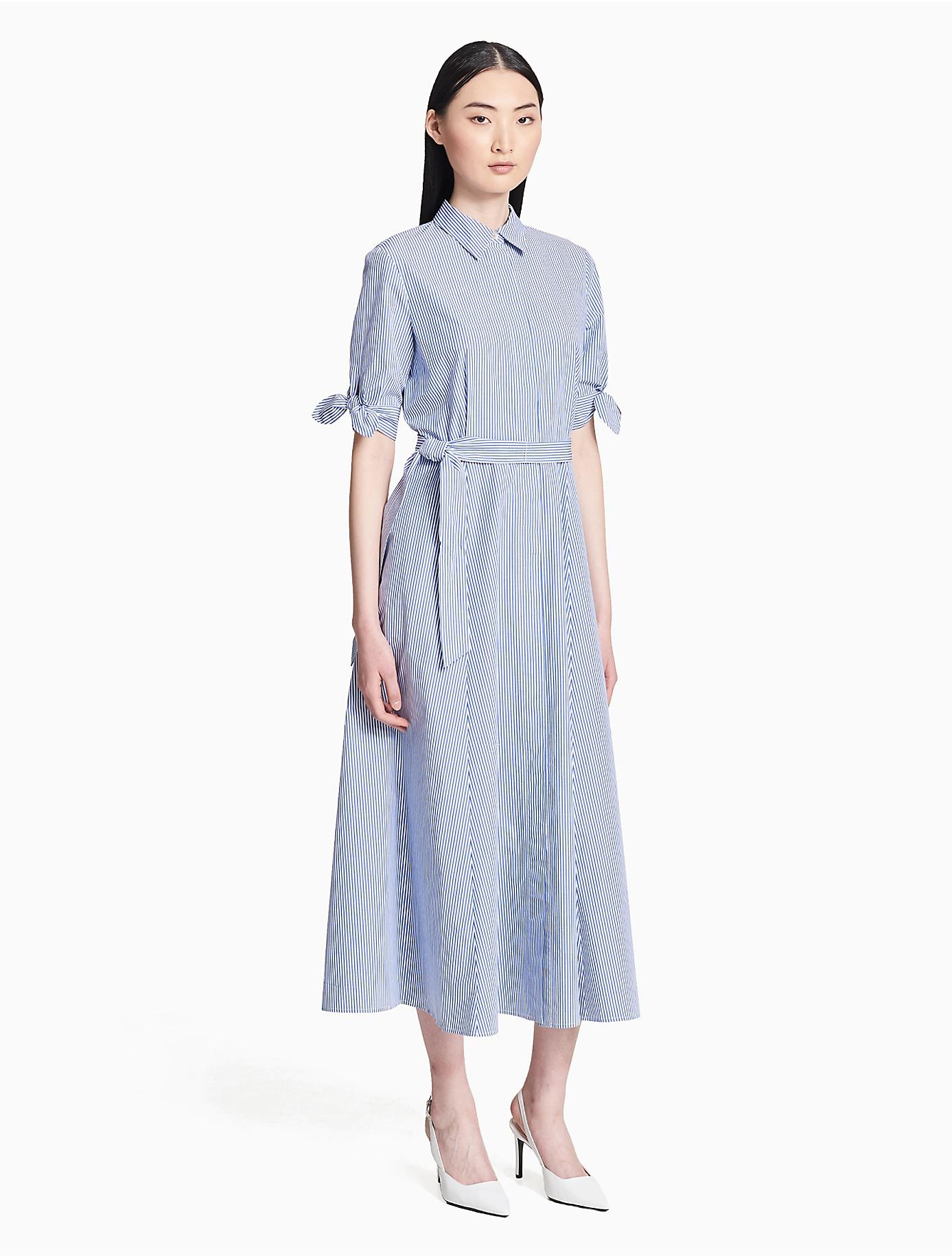 CALVIN KLEIN 205W39NYC Striped Tie Sleeve Maxi Dress in Blue | Lyst