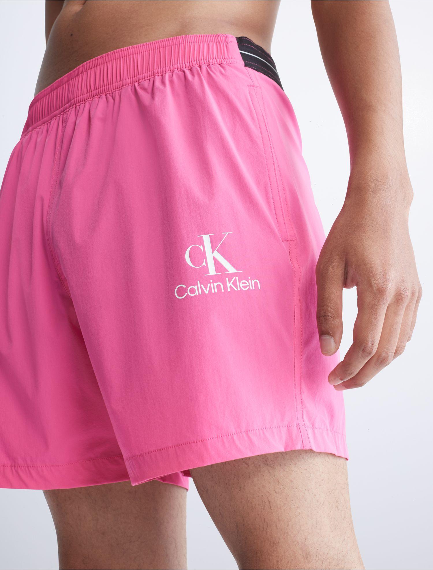Calvin Klein Stacked Logo Swim Trunk in Pink for Men | Lyst