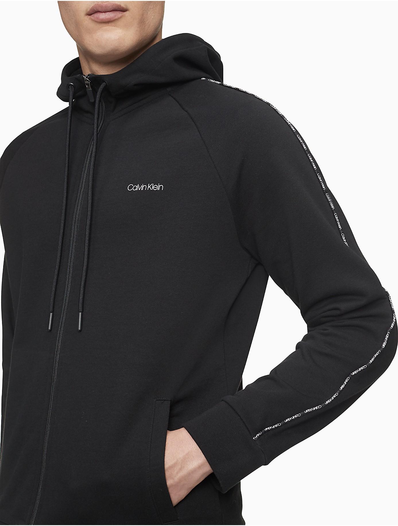 Calvin Klein Logo Tape Piping Full Zip Hoodie in Black for Men | Lyst