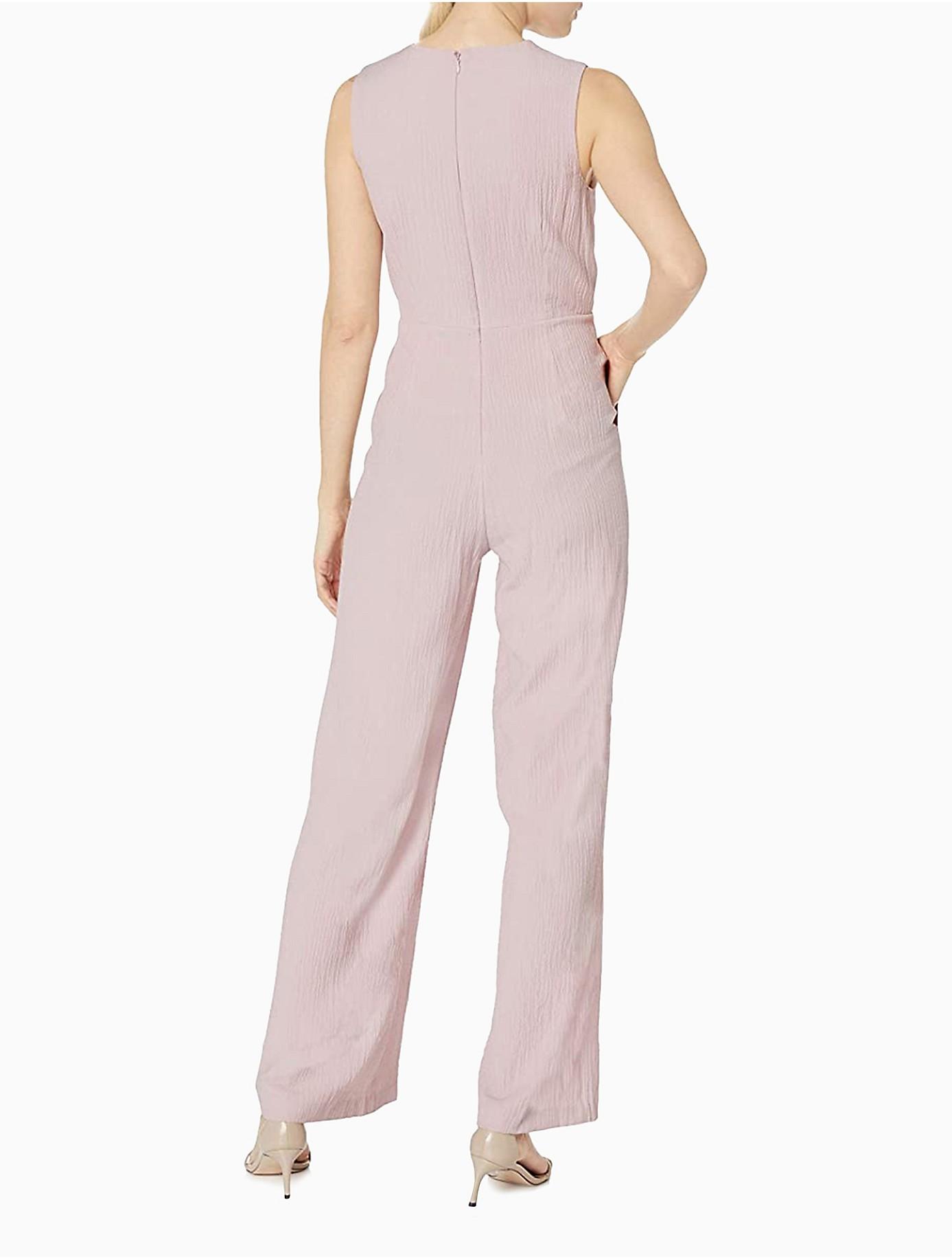 Calvin Klein Synthetic Textured Pintuck Sleeveless Jumpsuit in Dusty