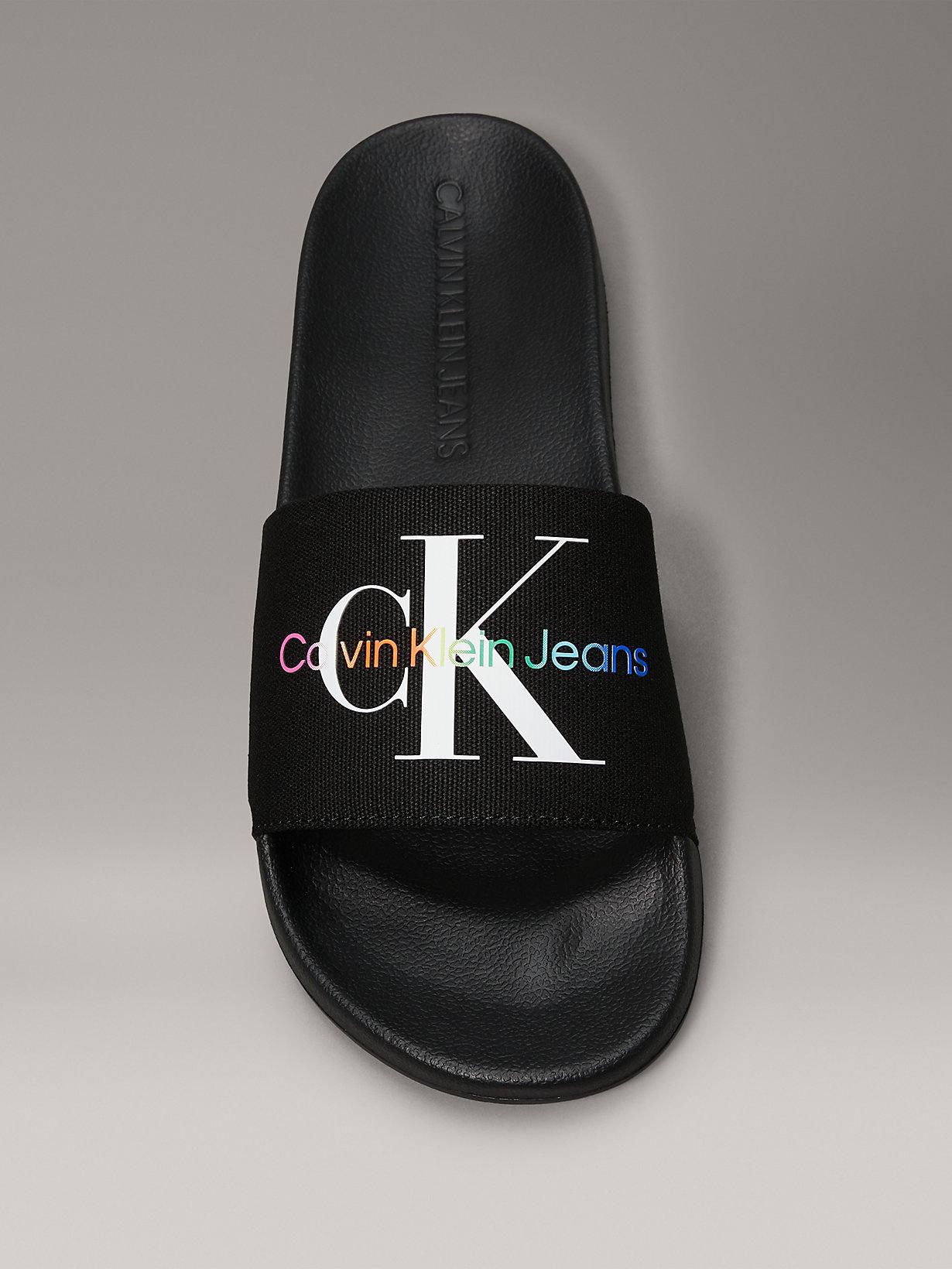 Calvin Klein Canvas Sliders in Grey for Men Lyst UK