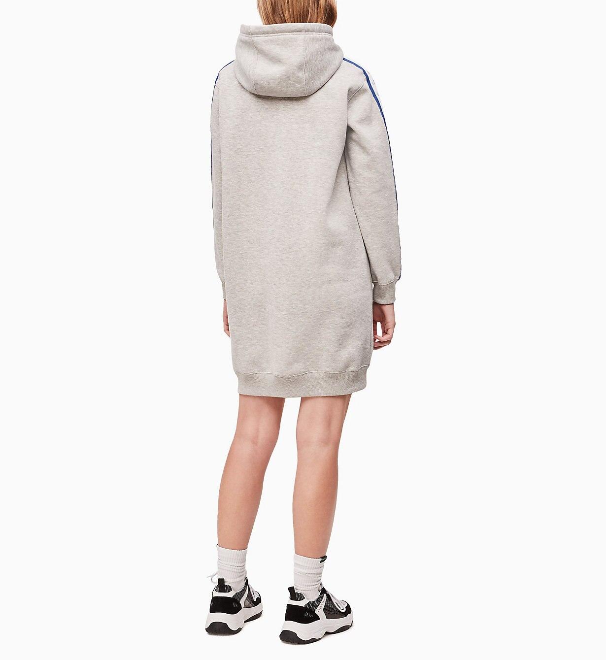 Calvin Klein Cotton Hooded Jersey Logo Sweatshirt Dress in Grey (Grey
