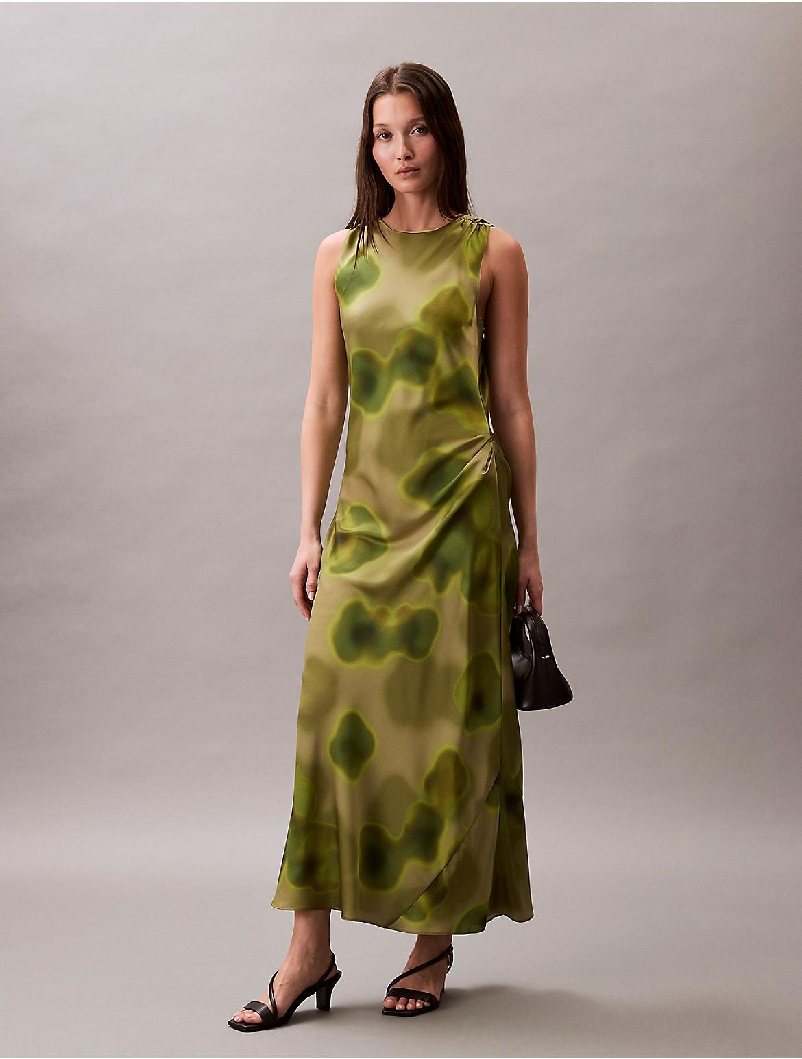 calvin klein army green dress Crushed Satin Floral Midi in sleeveless calvin klein green dress