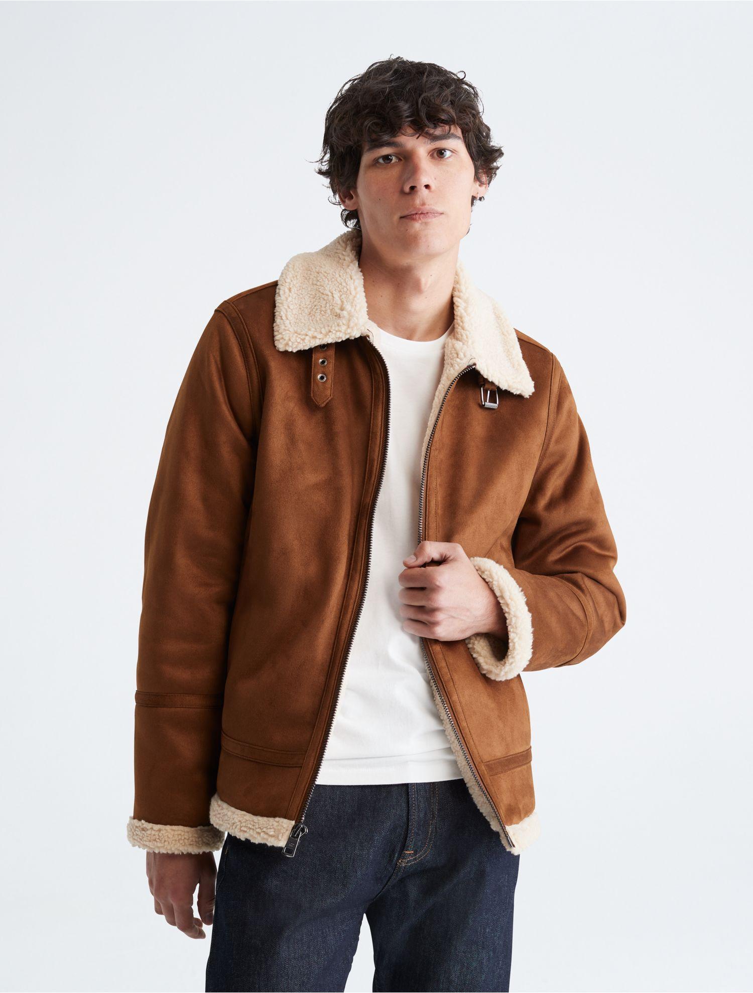 Calvin Klein Faux Shearling Sherpa Jacket in Brown for Men | Lyst
