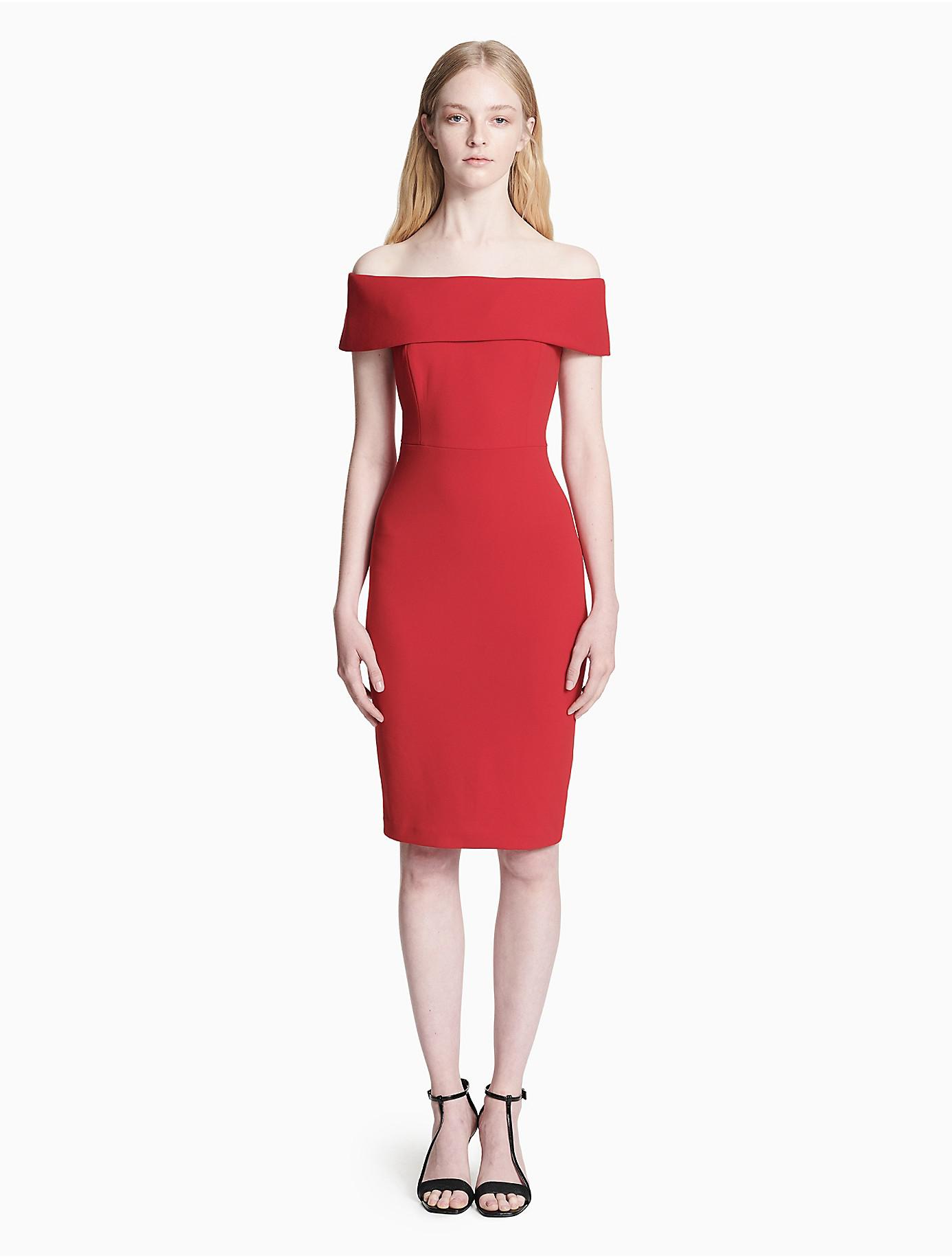 calvin klein off shoulder sheath dress