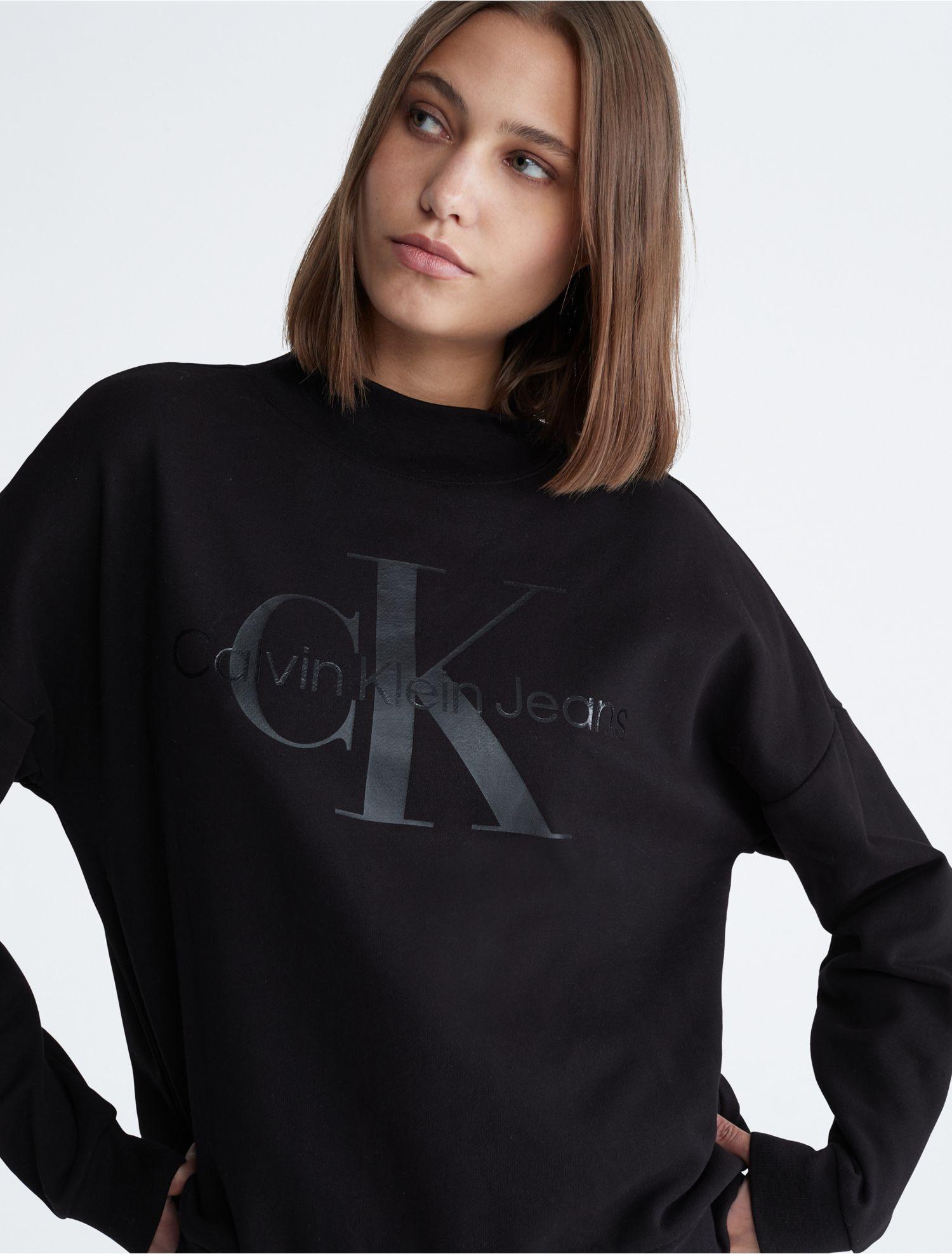 Calvin Klein Monogram Logo Mock Neck Sweatshirt in Black | Lyst