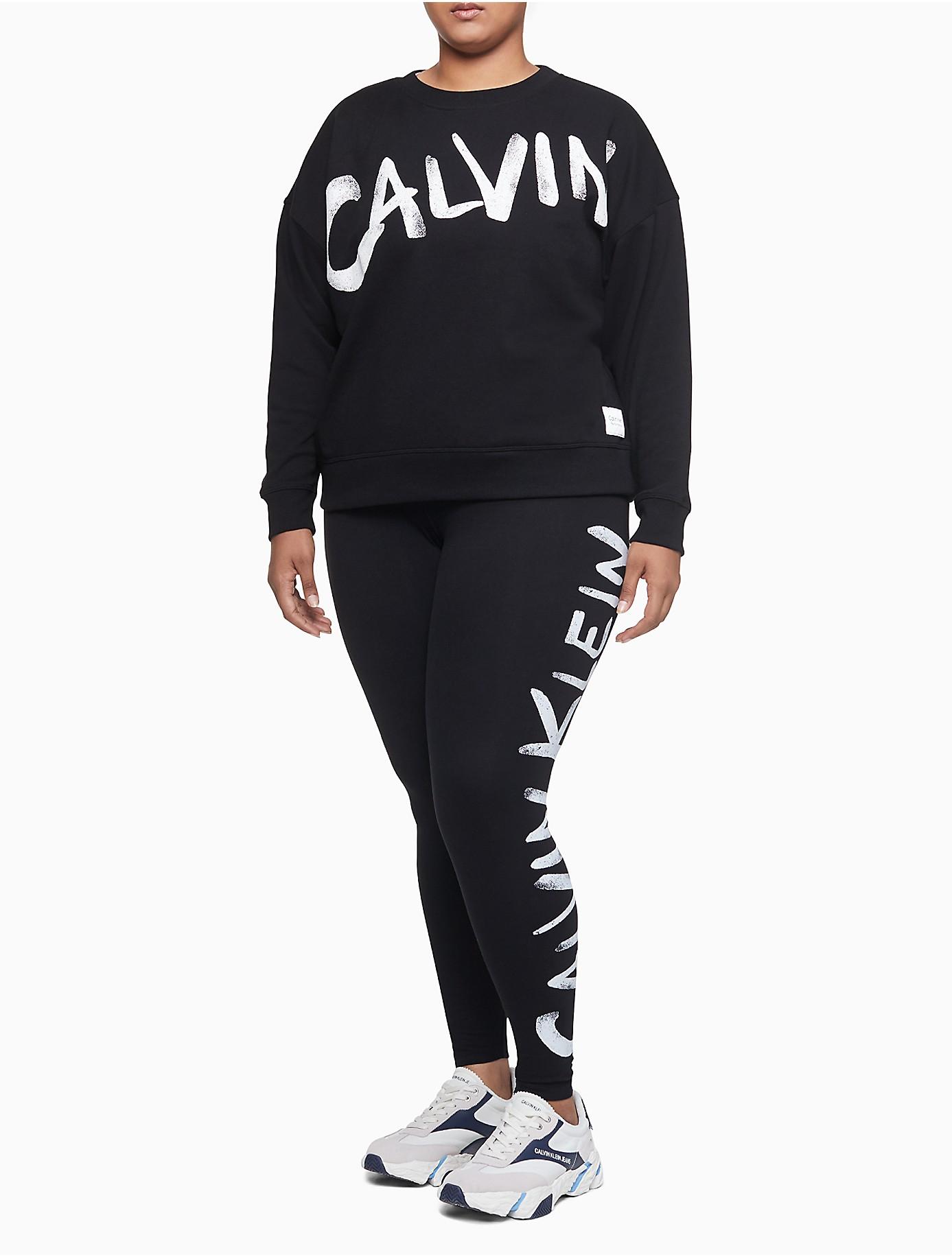 Calvin Klein Plus Size Performance Brush Logo Crewneck Sweatshirt in Black  | Lyst