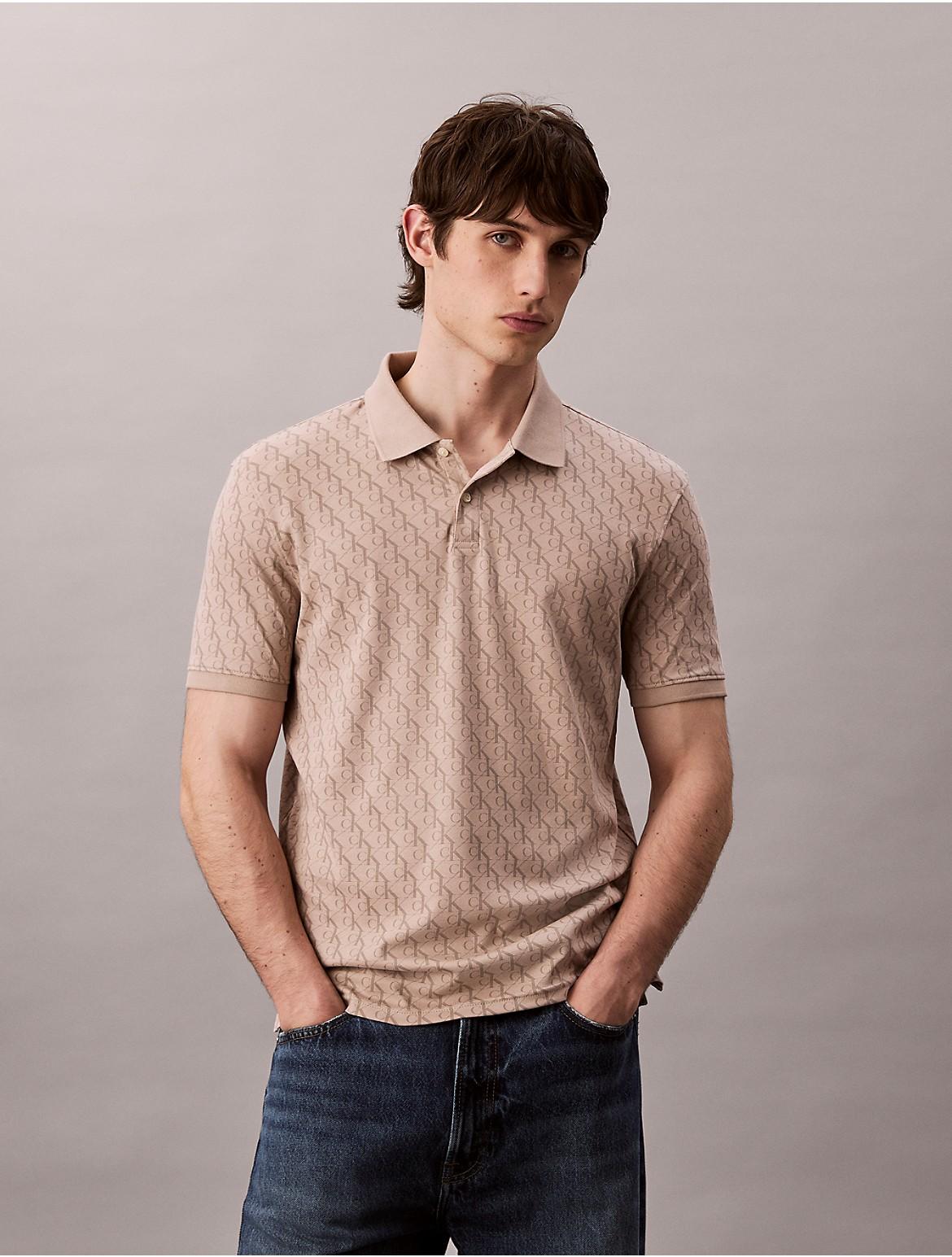 Calvin Klein Liquid Touch Monogram Logo Print Polo Shirt for