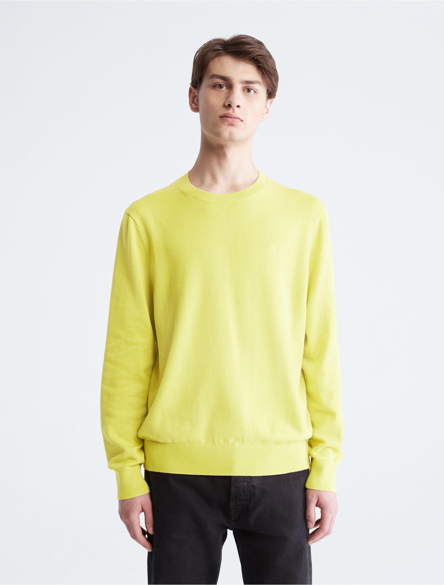 Calvin Klein Compact Cotton Crewneck Sweater in Yellow for Men | Lyst