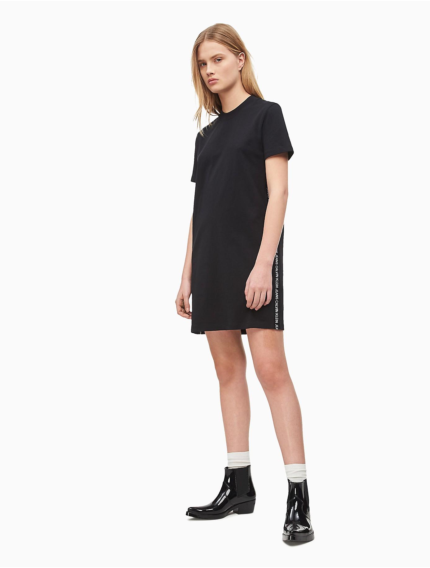 Calvin Klein Cotton Logo Tape Short Sleeve T Shirt Dress In Ck
