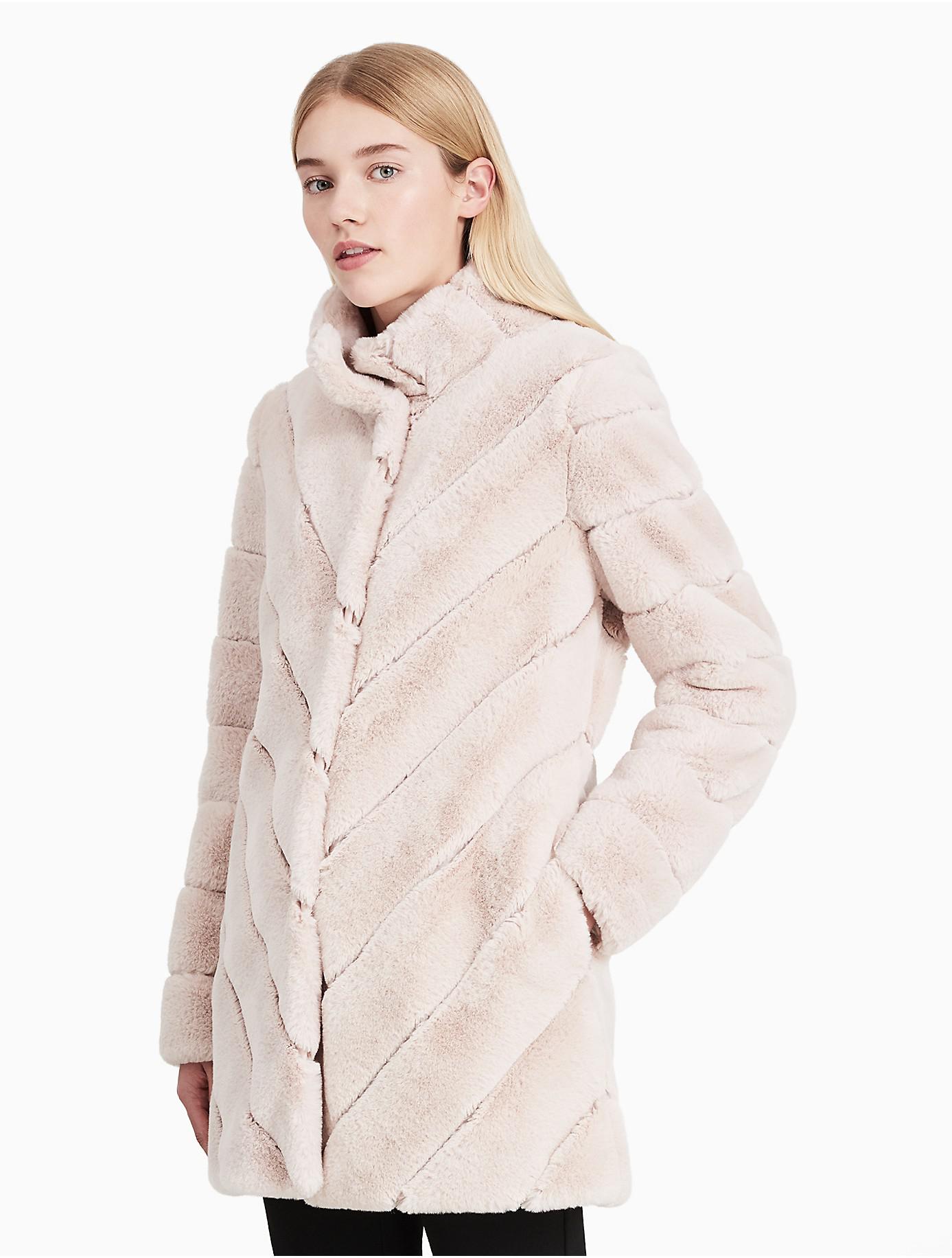 Calvin Klein Chevron Faux Fur Coat - Lyst