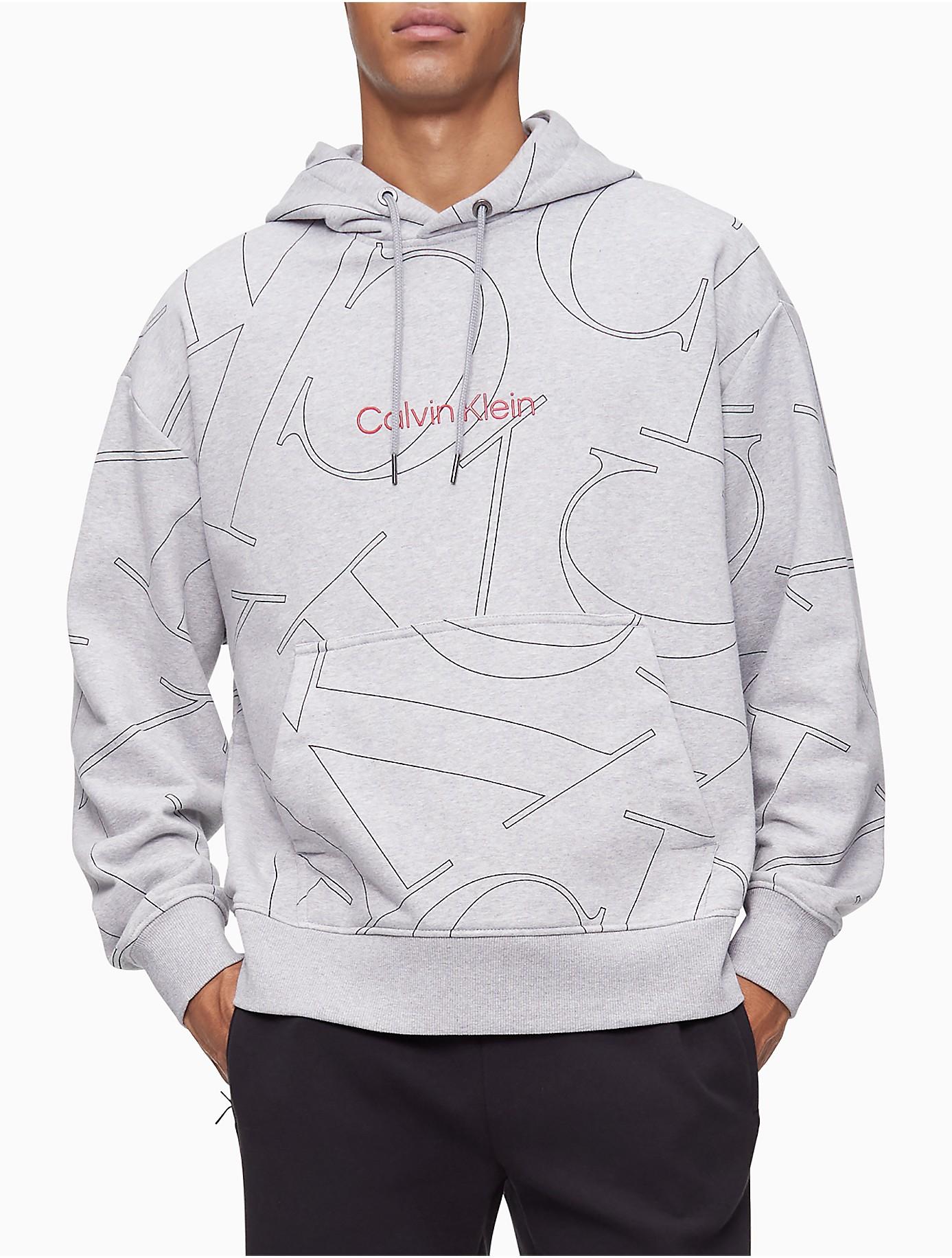 Calvin Klein Relaxed Fit Monogram Logo French Terry Hoodie in Gray for Men  | Lyst
