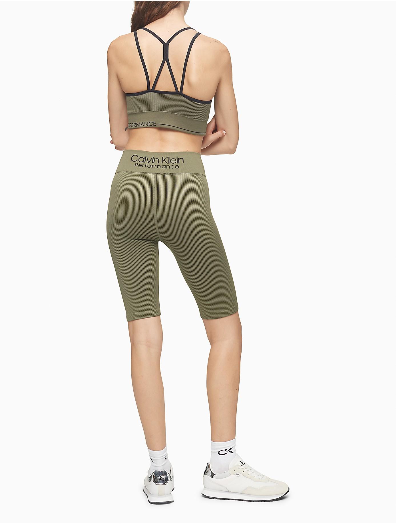 Calvin Klein Performance Ribbed High Waist Bike Shorts in Green | Lyst