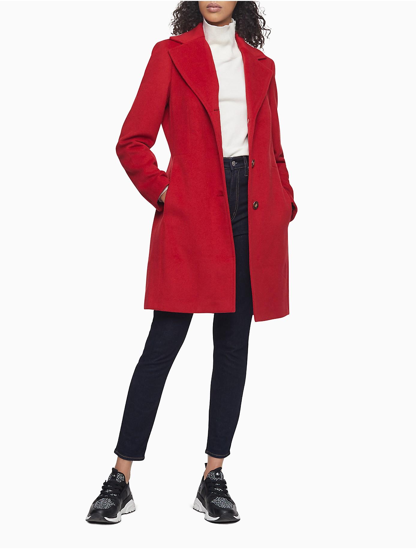 Calvin Klein Longline 3-button Notch Lapel Coat in Red | Lyst