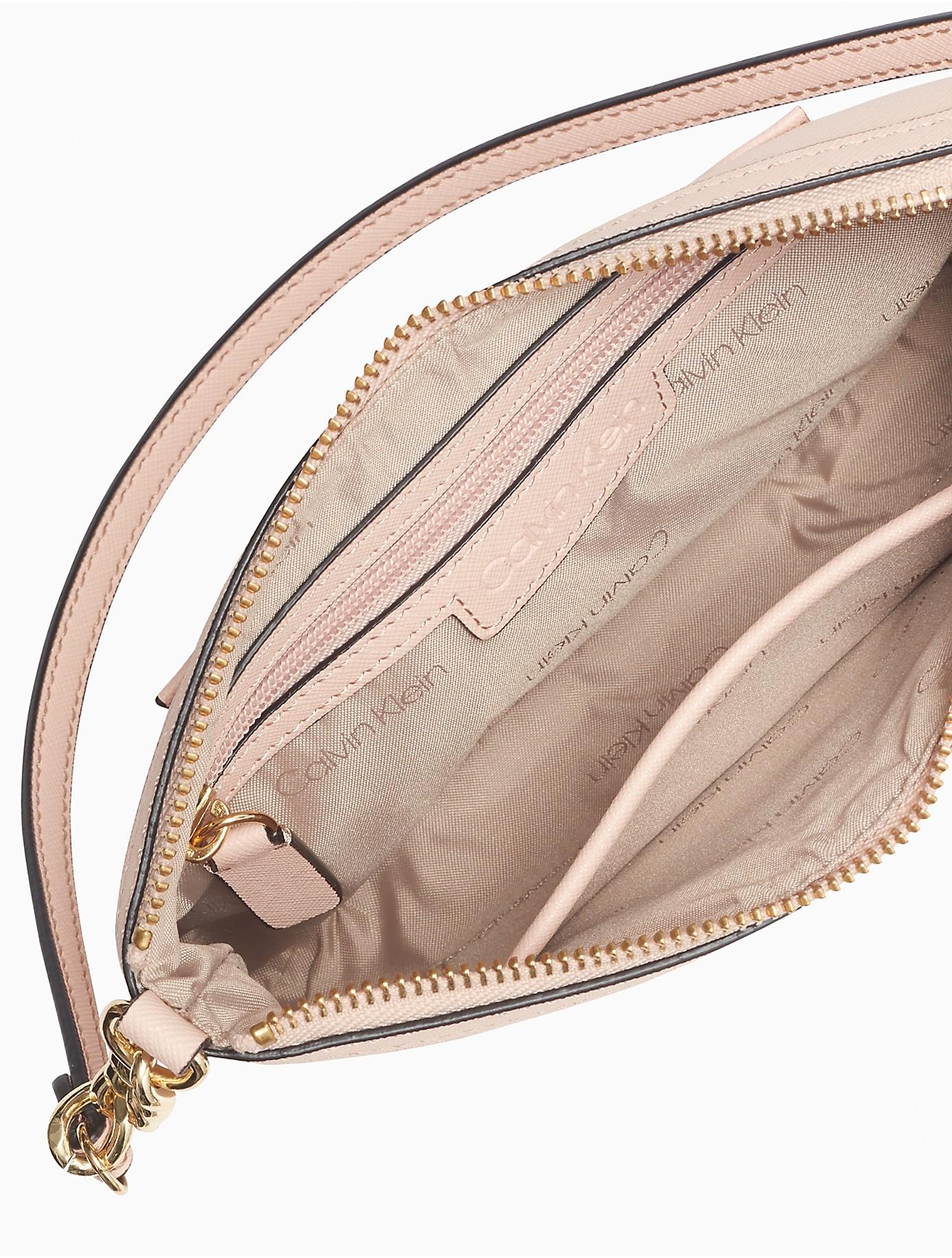 Calvin Klein Saffiano Leather Shoulder Zip Bag in Pink | Lyst