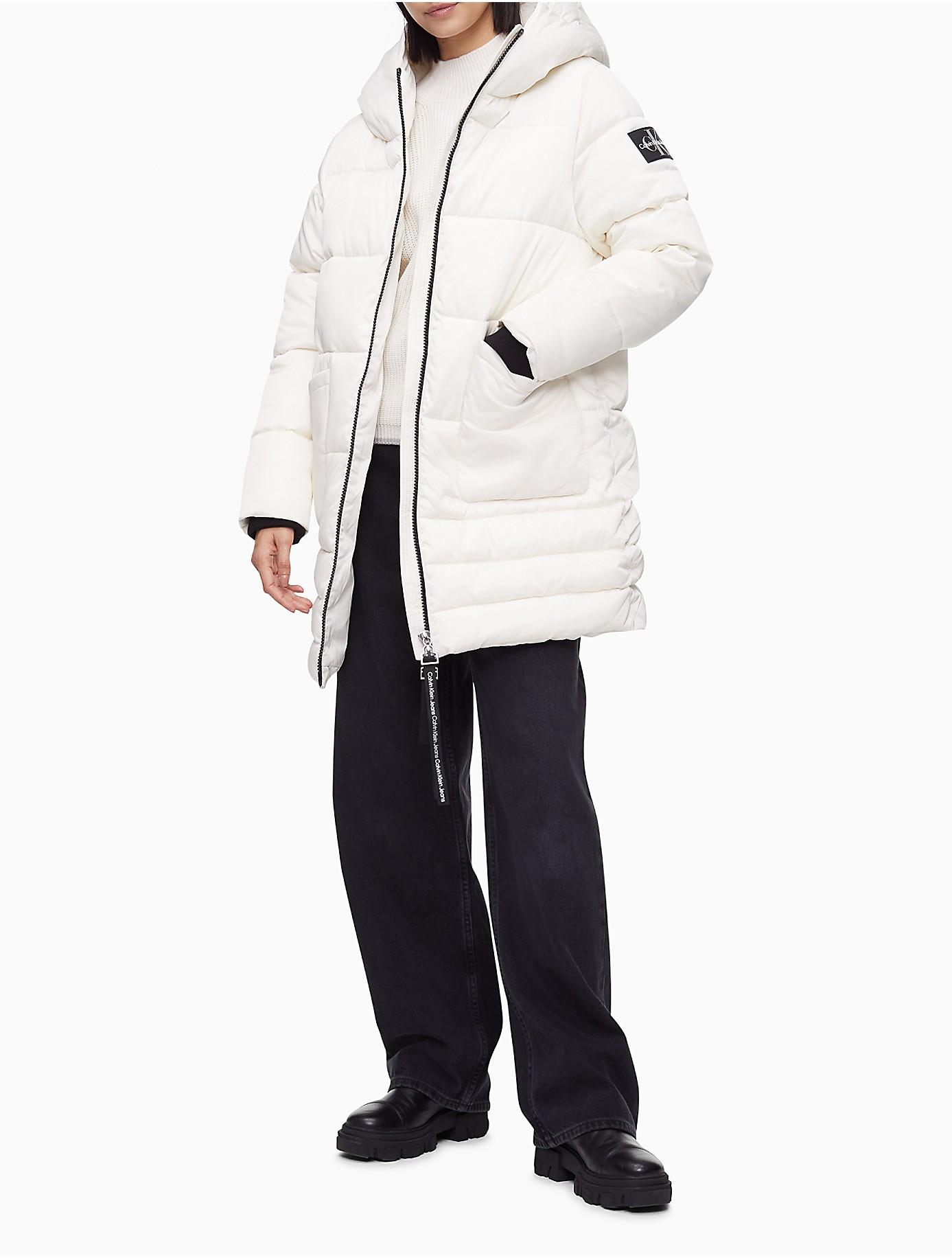 Calvin Klein Quilted Nylon Twill Monogram Logo Puffer Coat in White | Lyst