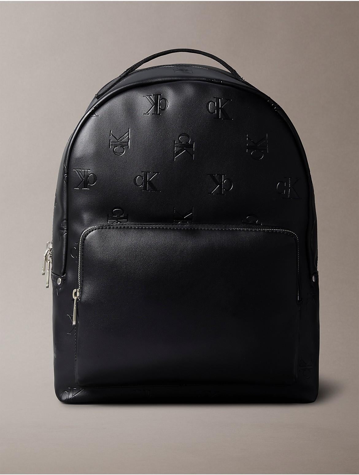 Calvin Klein Signature CK Logo Design Monogram Faux Leather Backpack Calvin Klein Calvin Klein Allover Monogram Backpack in Black  main image 4