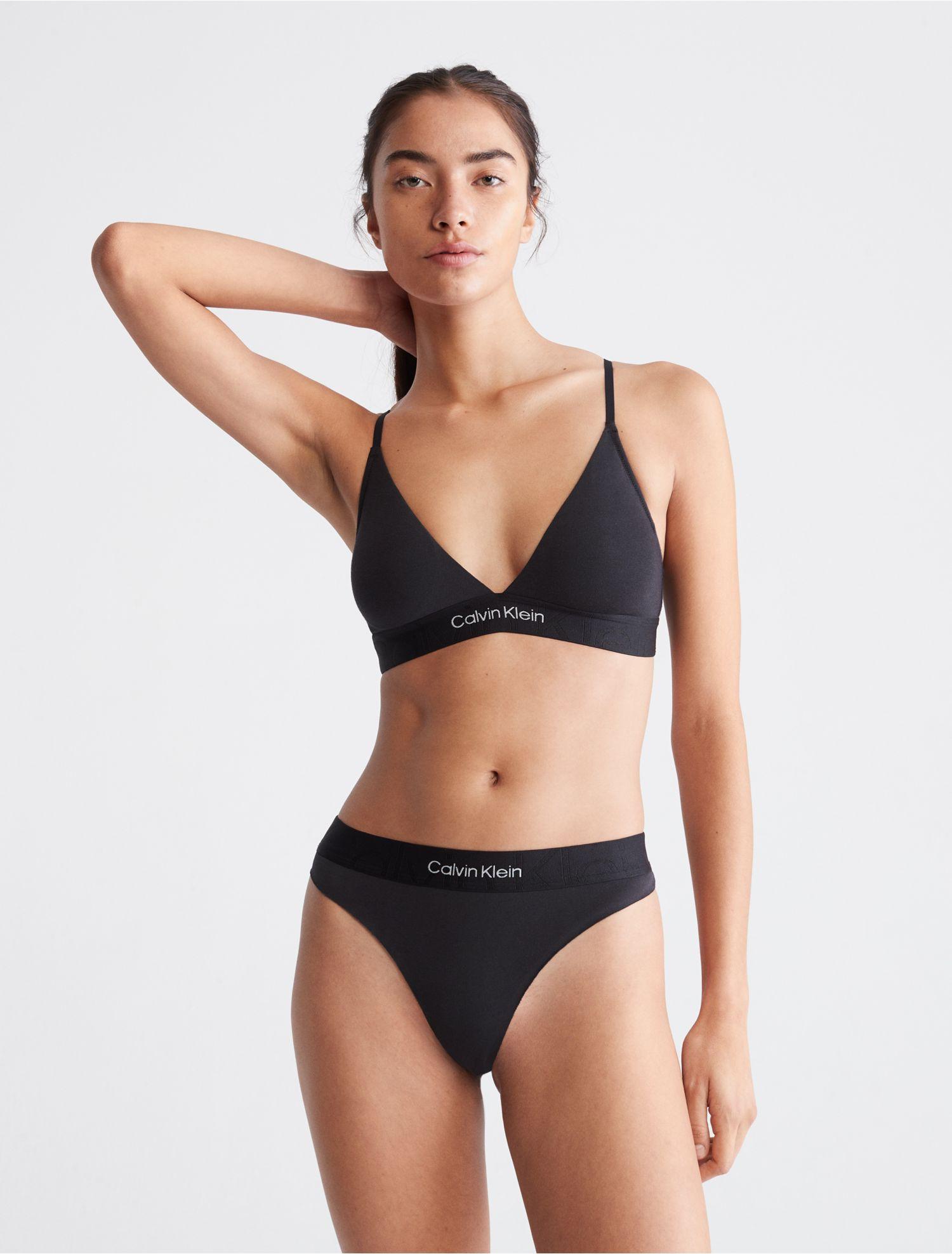 Calvin Klein Embossed Icon Lightly Lined Triangle Bralette in Black