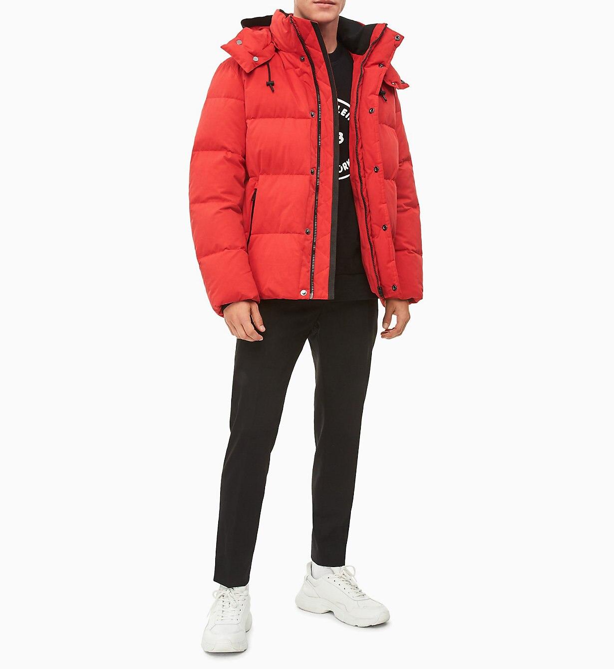 Calvin Klein Synthetic Hooded Puffer Jacket in Red for Men Lyst