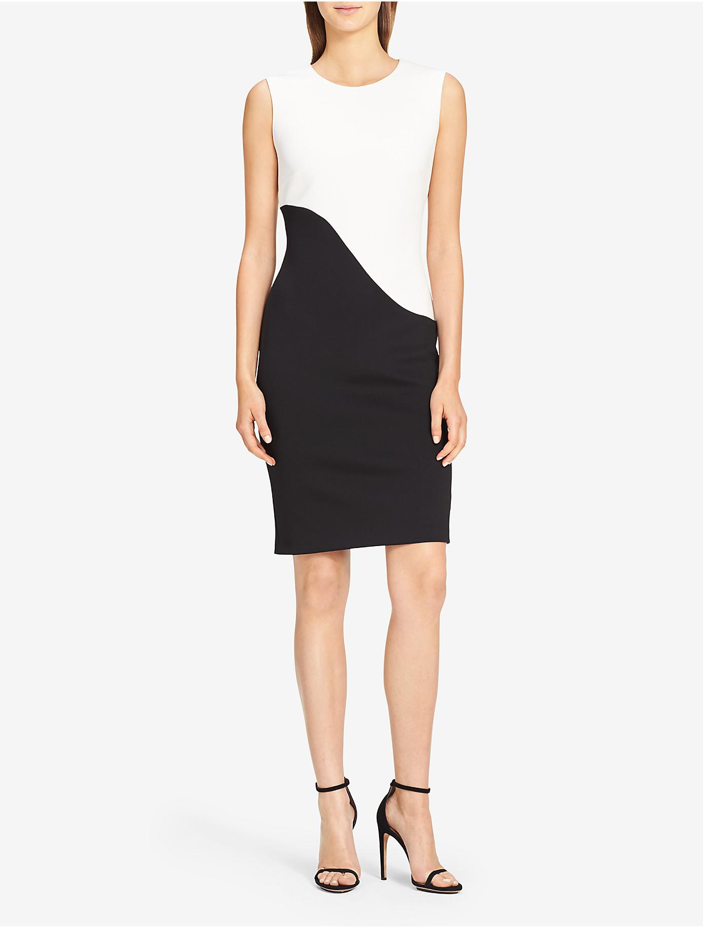 Calvin Klein Synthetic Colorblock Scuba Sheath Dress in Cream/Black ...