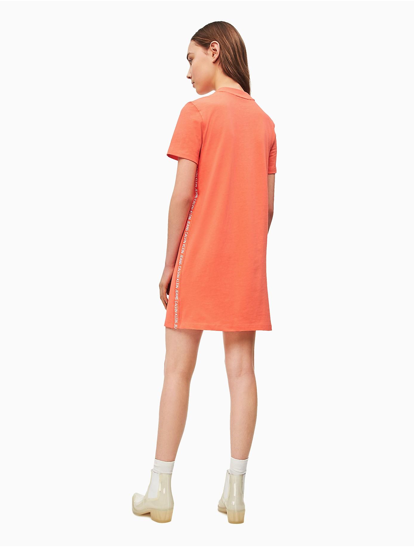 Calvin Klein Cotton Logo Tape Short Sleeve T-shirt Dress in Hot Coral  (Orange) - Lyst