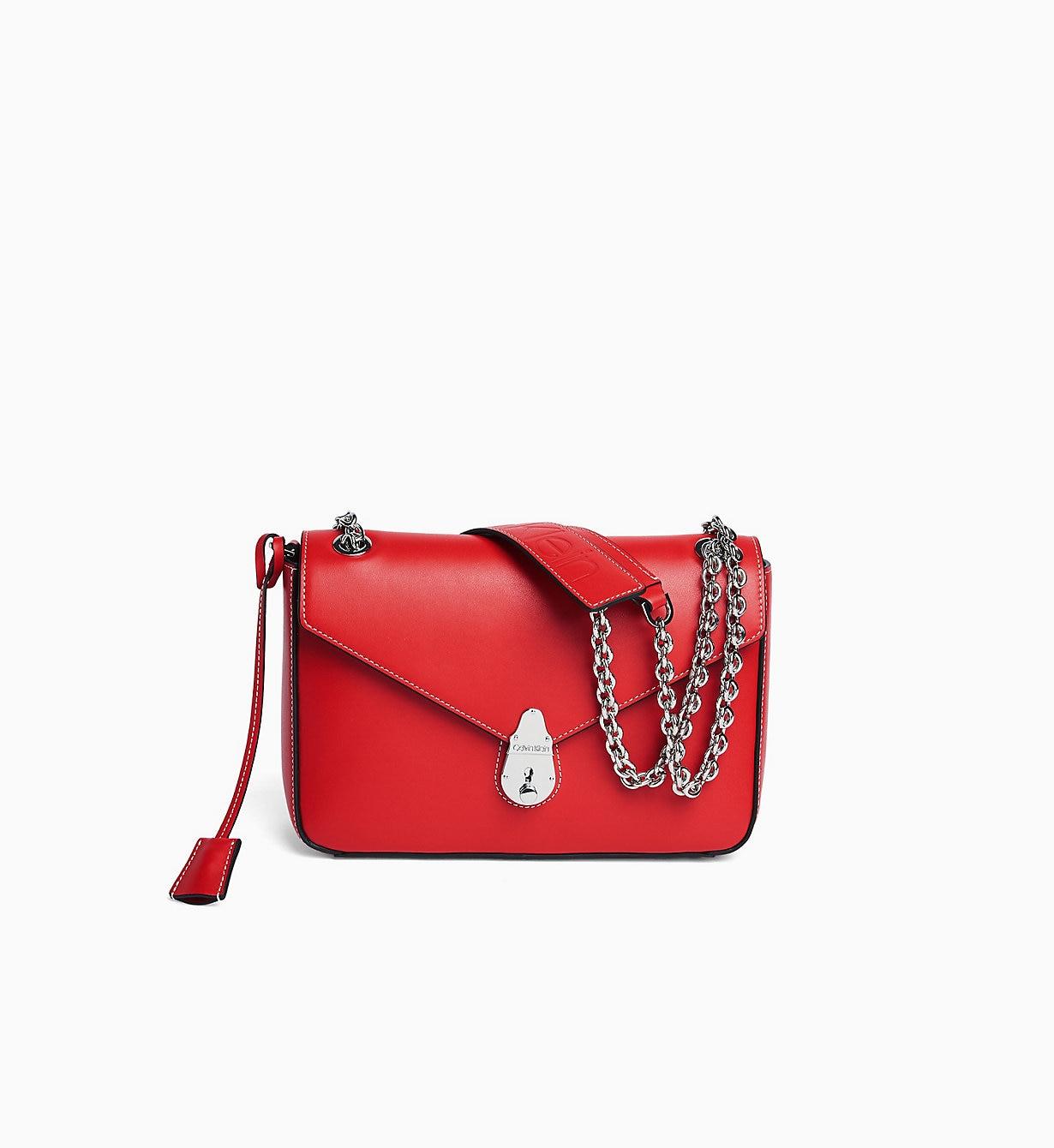 Calvin Klein Lock Convertible Leather Shoulder Bag in Red - Lyst