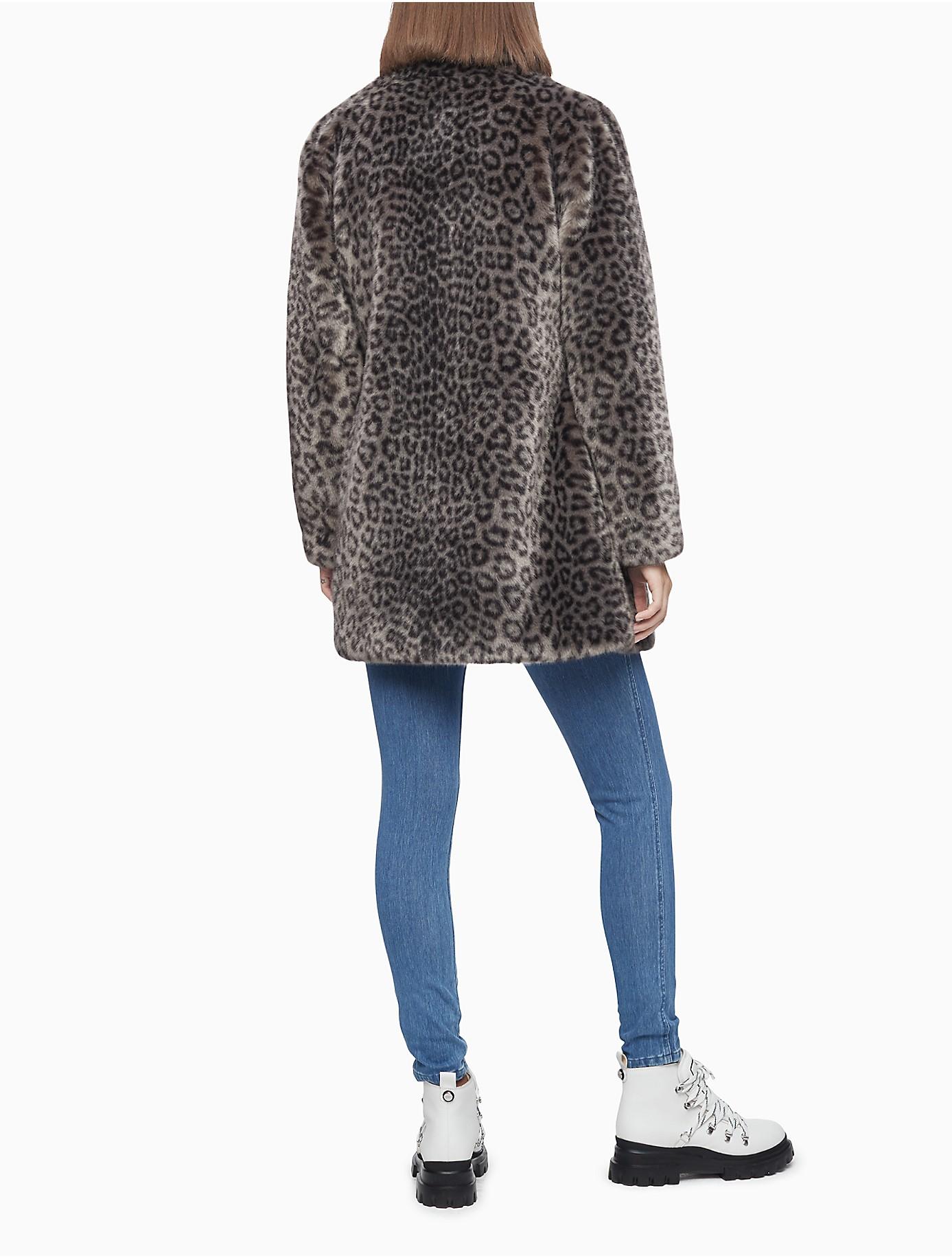grey leopard faux fur coat