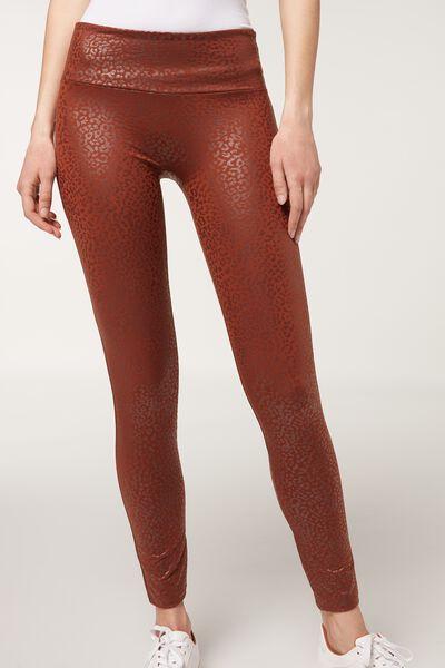 Calzedonia Total Shaper Faux Leather Leggings in Brown (Red) | Lyst