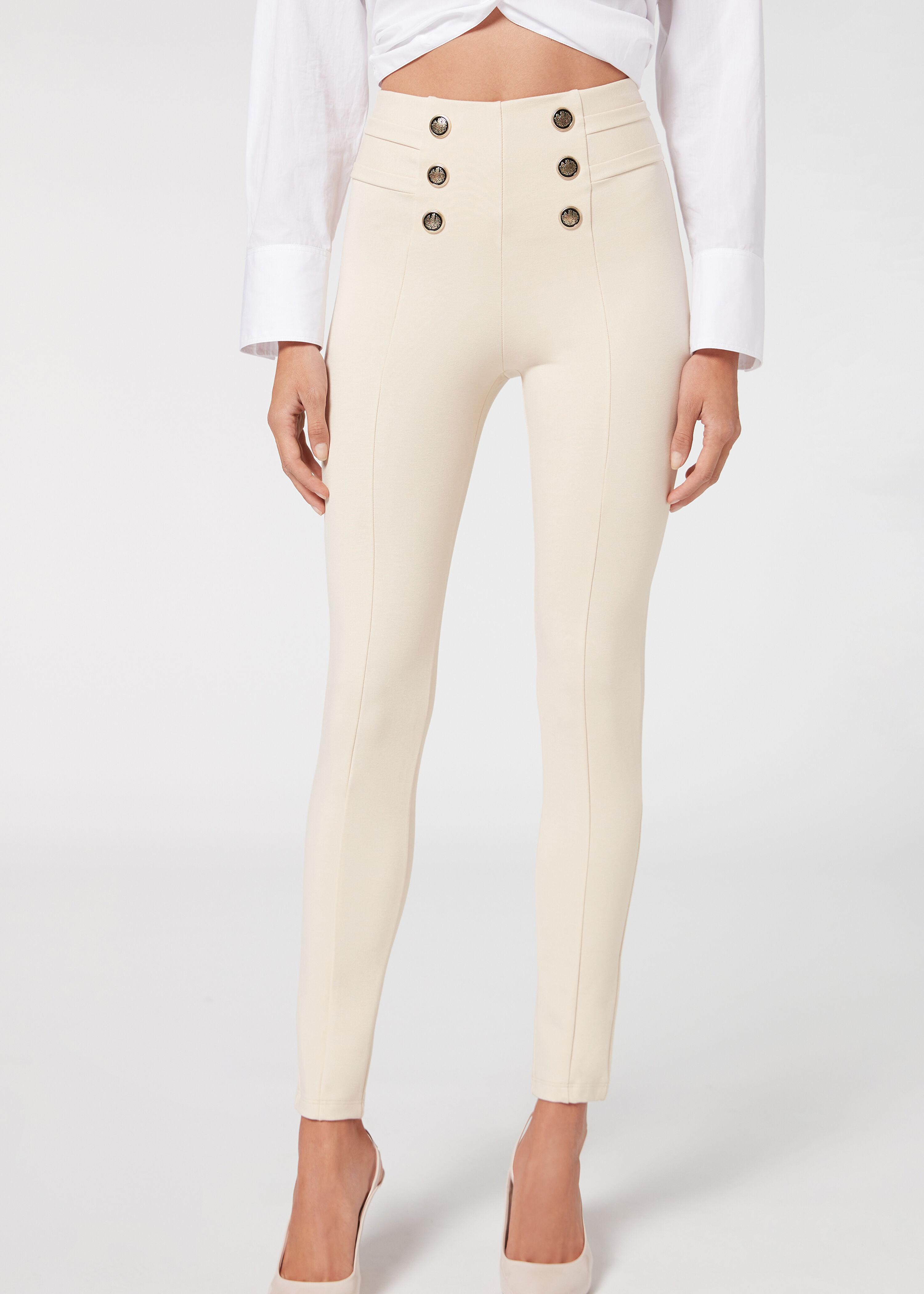 Calzedonia Skinny Shaping leggings With Buttons in Natural | Lyst UK