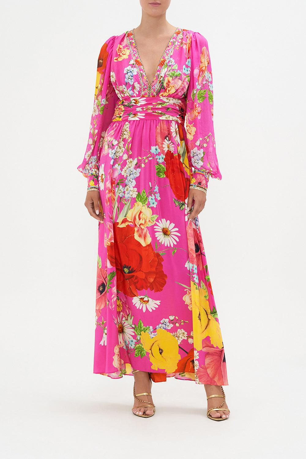 Camilla Long Dress With Blouson Sleeve Rainbow Body in Pink Lyst