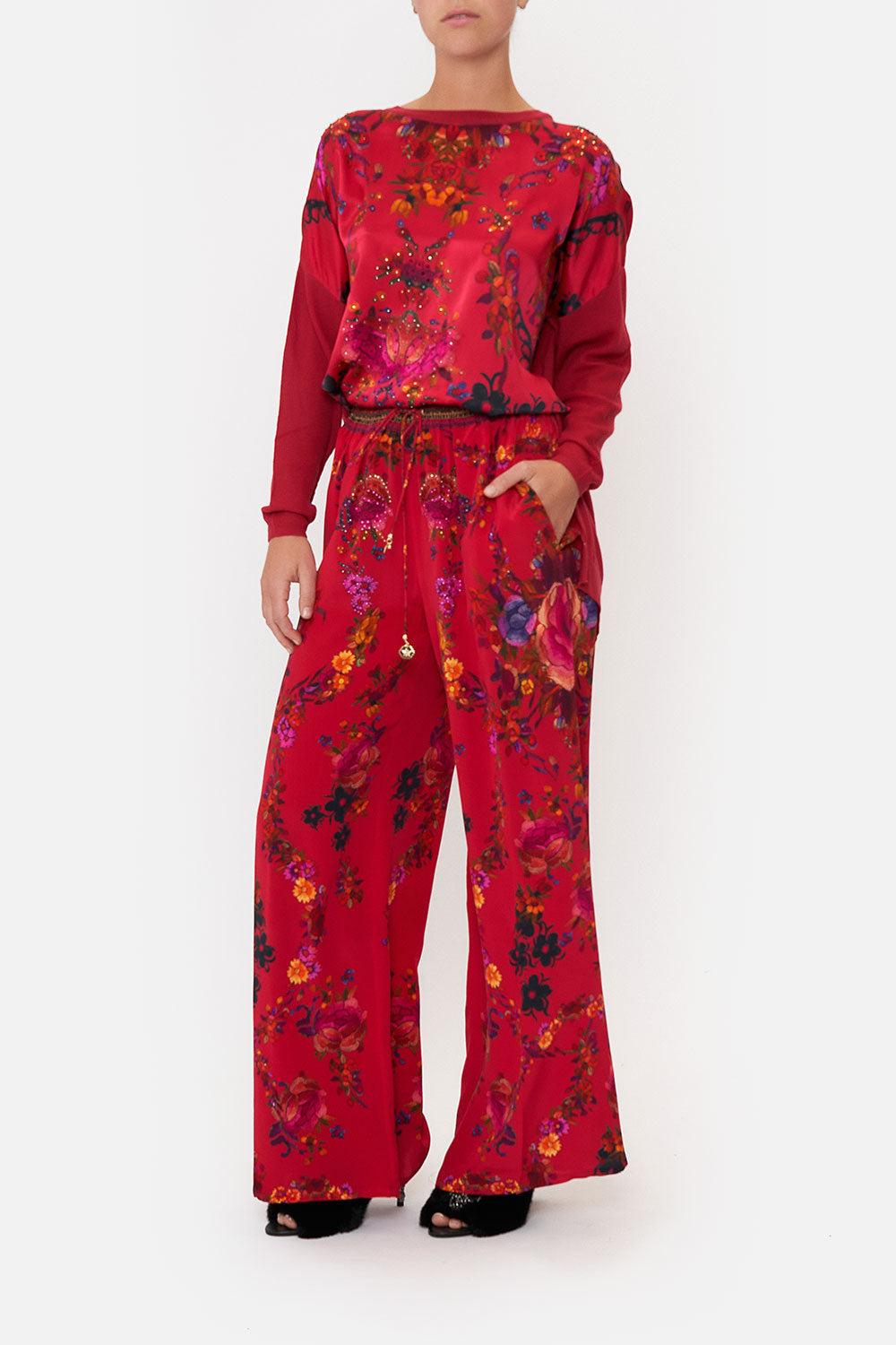 Womens Clothing Trousers Camilla Silk Straight Leg Pant View From The Veil in Red Slacks and Chinos Straight-leg trousers 