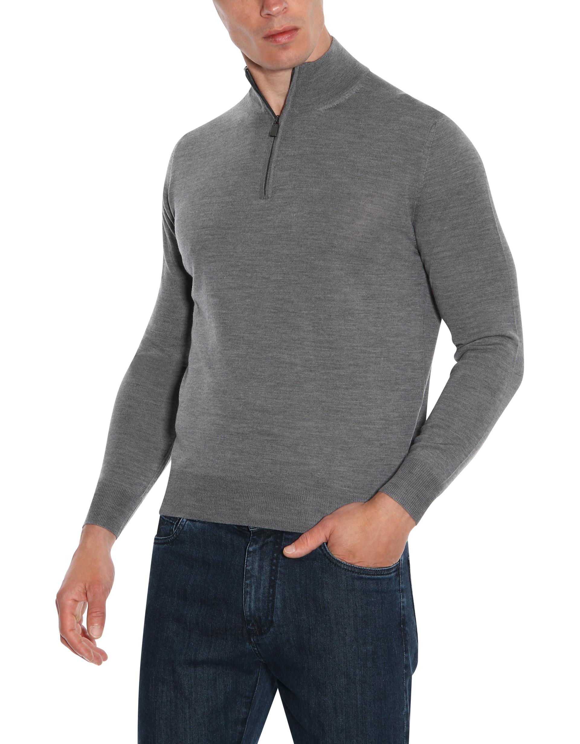 Canali Gray Pure Wool Quarter Zip Sweater for Men - Lyst
