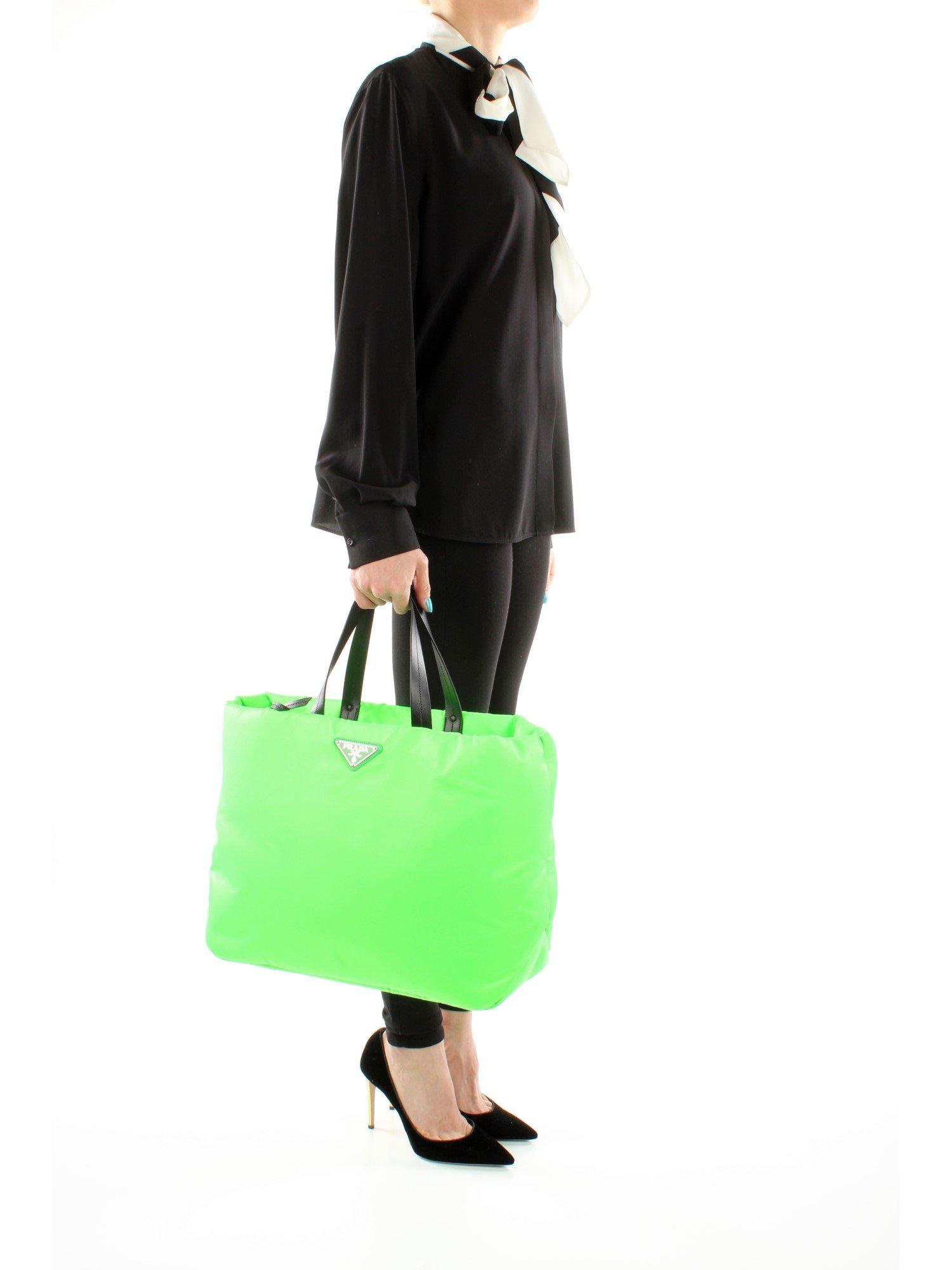 Prada Leather Neon Green Nylon Handbag 