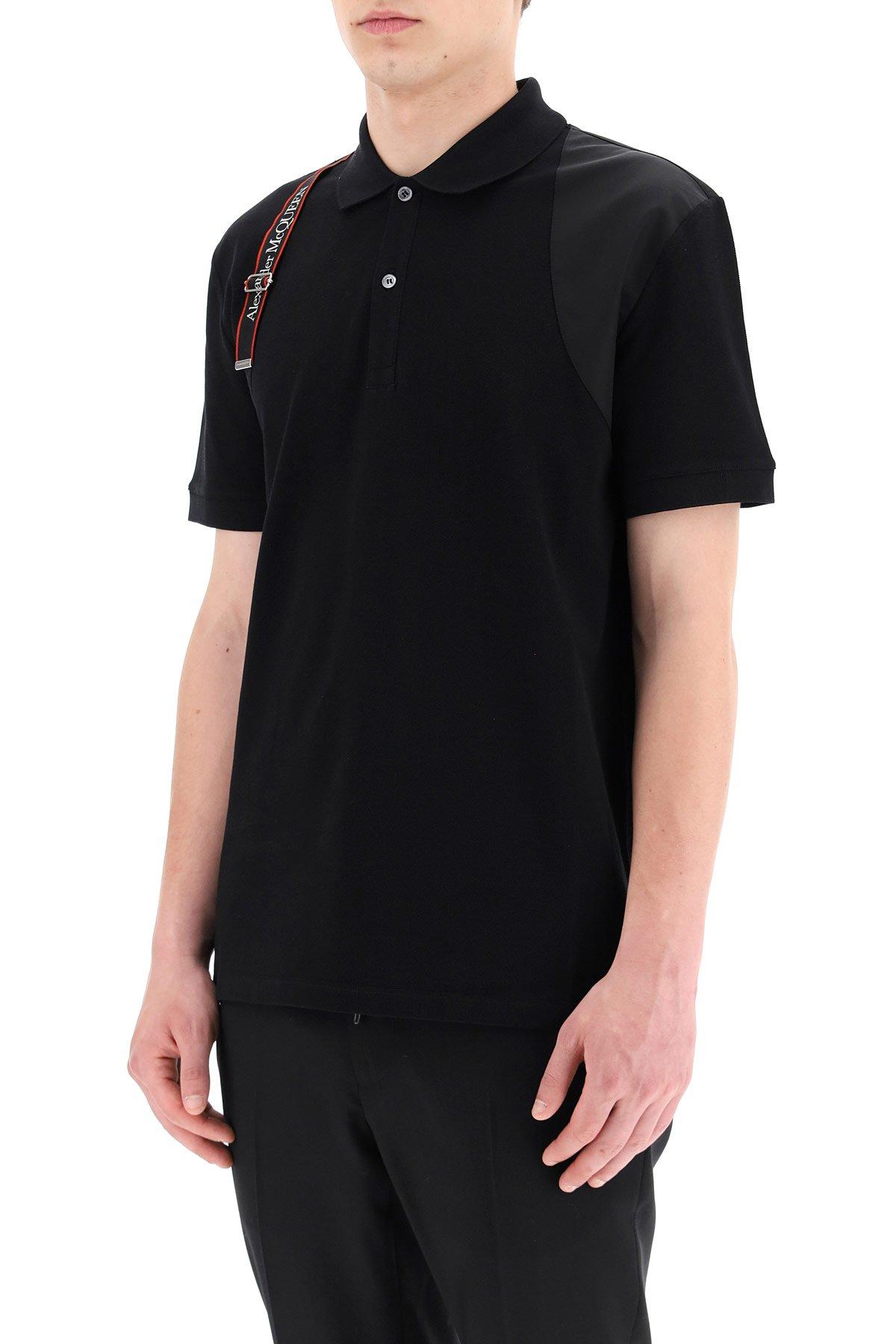 Alexander McQueen Cotton Polo Shirt With Harness Logo Tape in Black for ...