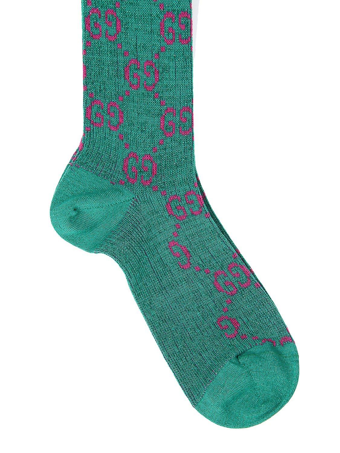 Gucci Cotton Green Lurex Sock With GG Pattern Lyst