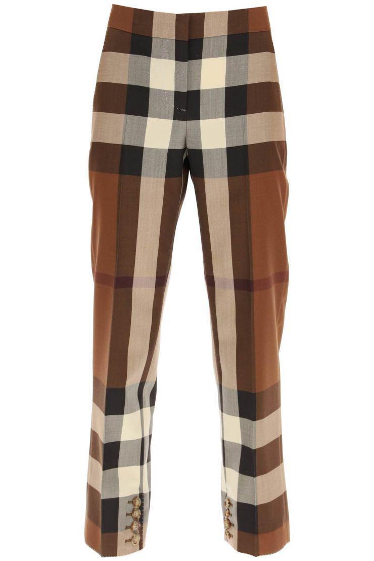Burberry Tartan Wool Trousers in Brown 