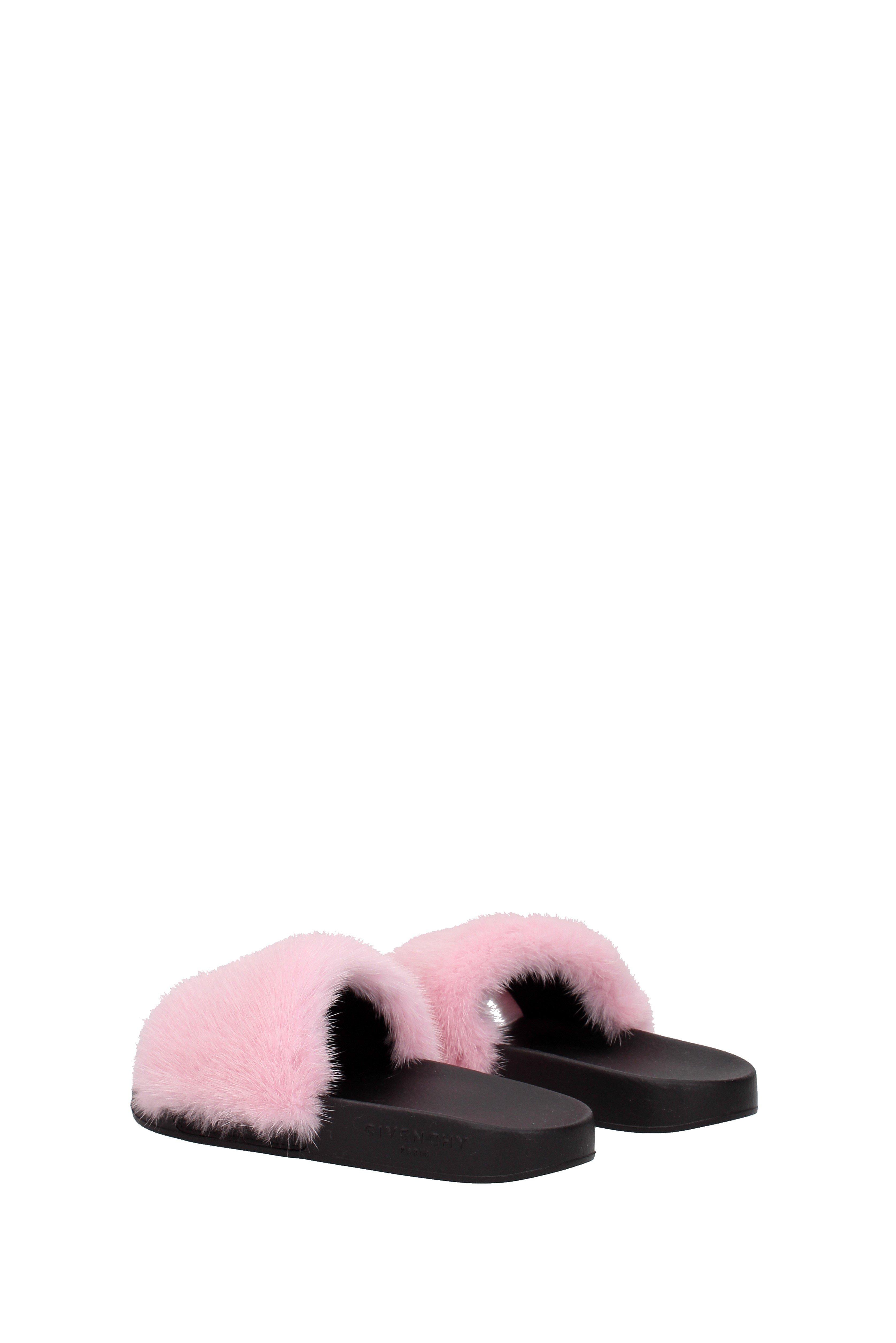 Givenchy Sandals Mink Fur Rubber Fur Upper Logo Black Rose In
