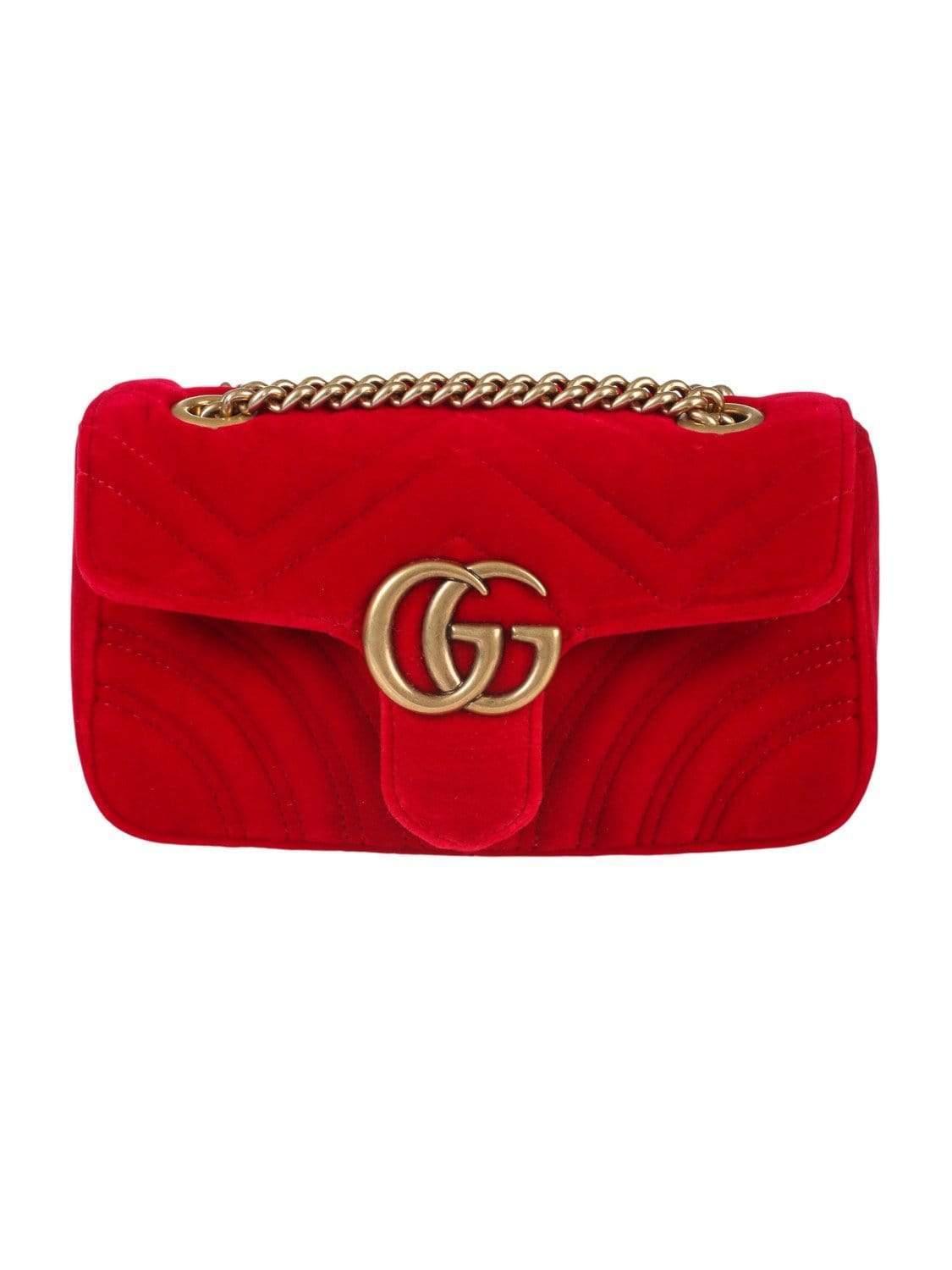 Gucci Marmont Mini Gg Bag In Red Velvet 