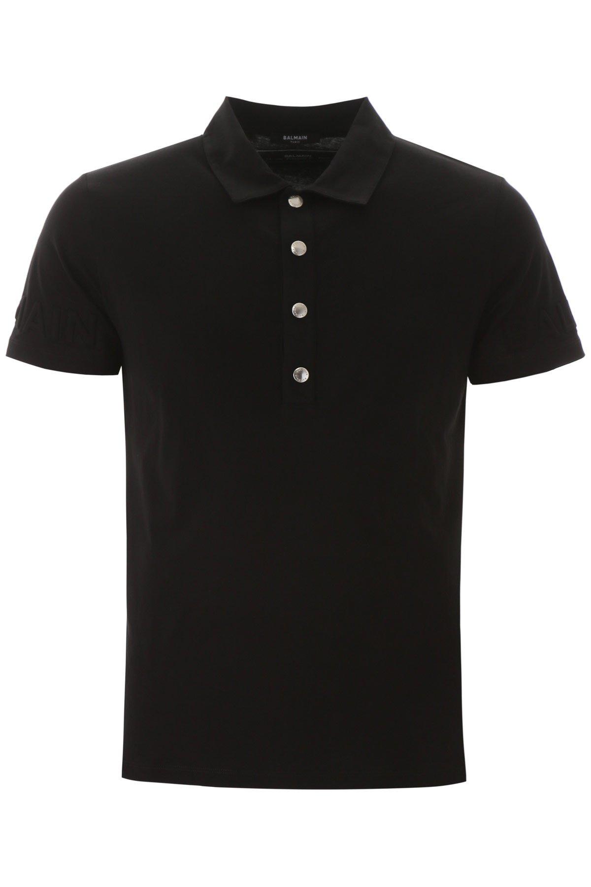 Balmain Cotton Polo Shirt With Embossed Logo in Black for Men - Lyst