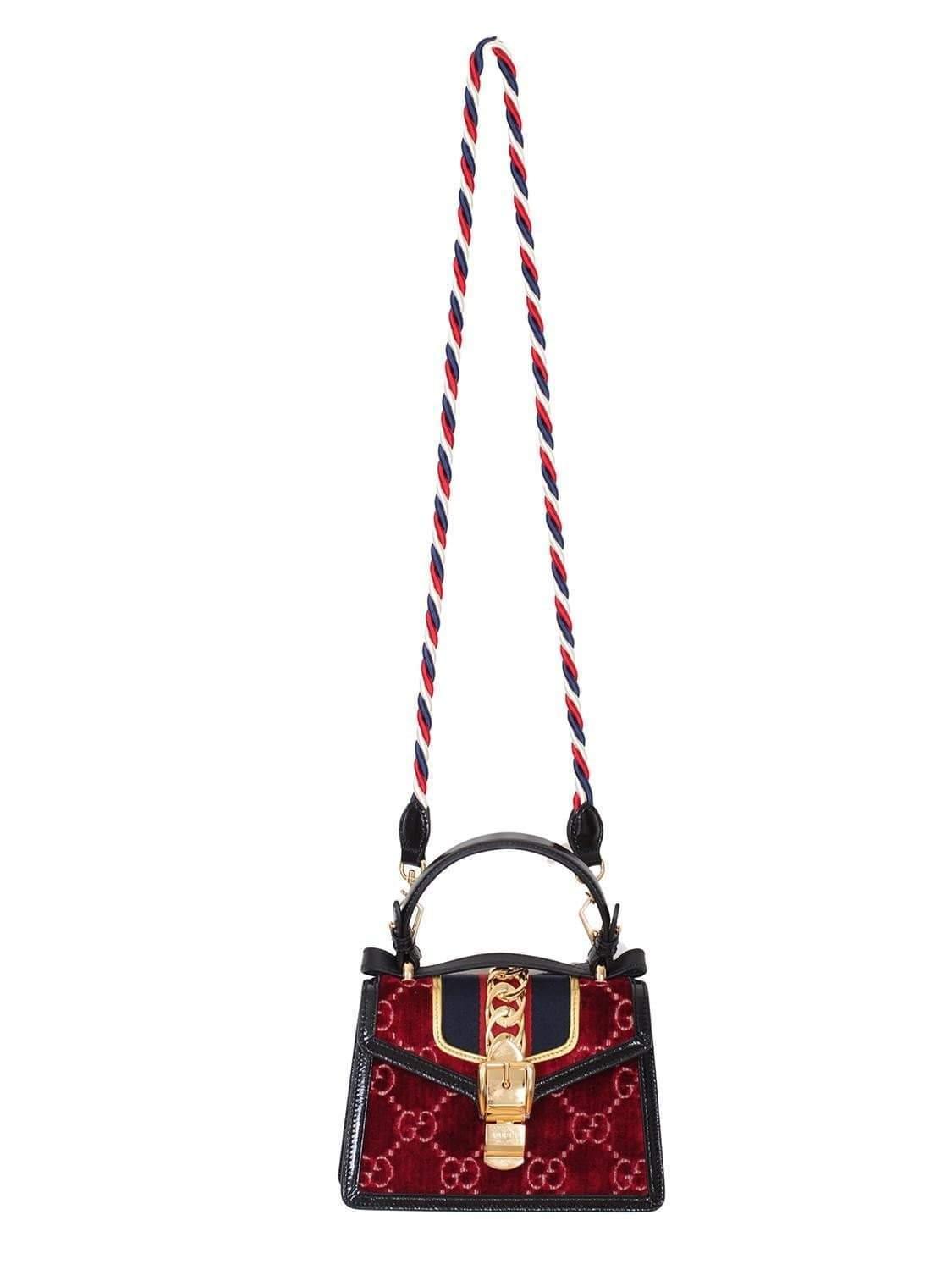 Gucci Sylvie Mini Bag In Gg Bordeaux Velvet With Black Patent Leather Trim in Red - Lyst