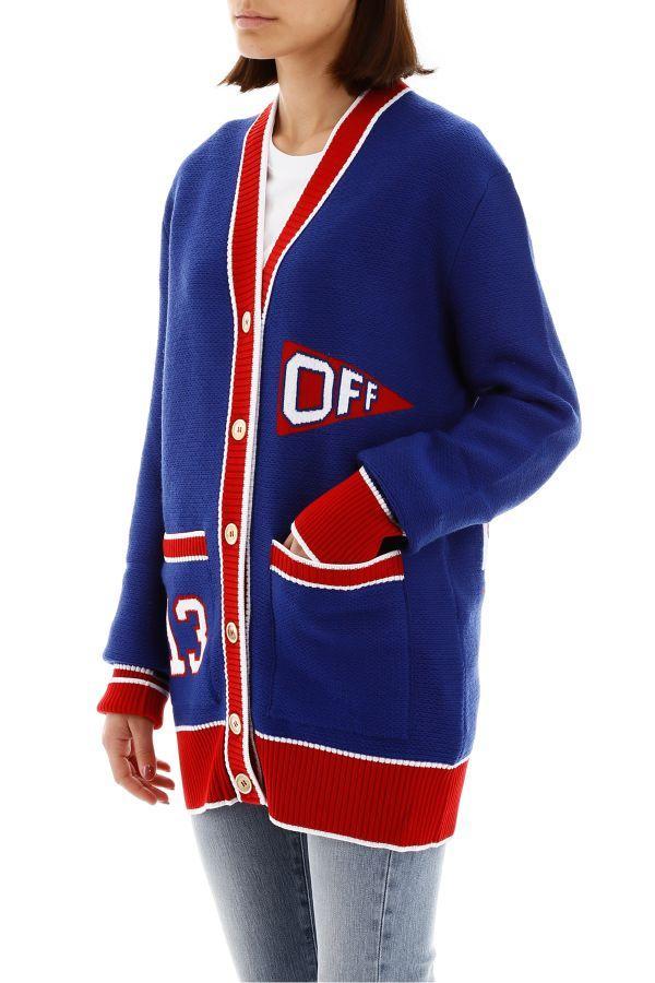 Off-White c/o Virgil Abloh Wool Flag Cardigan in Blue/Red (Blue) - Lyst