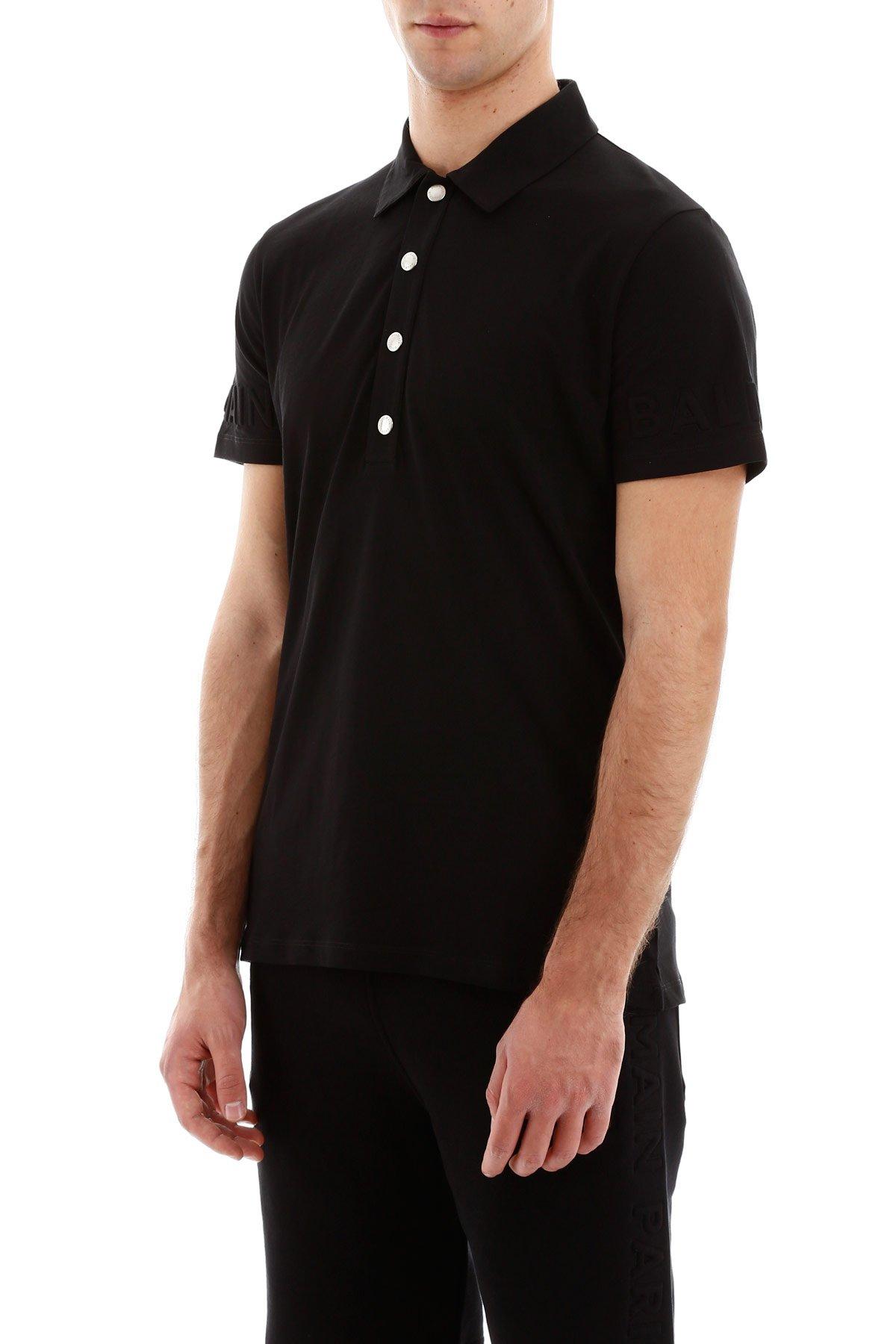 Balmain Cotton Polo Shirt With Embossed Logo in Black for Men - Lyst