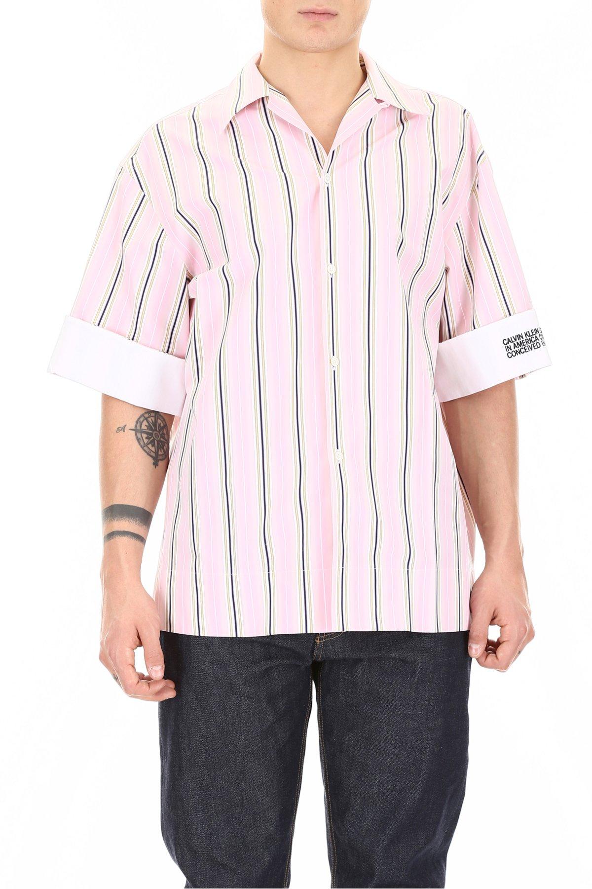 CALVIN KLEIN 205W39NYC Cotton Striped Shirt in Pink for Men - Lyst