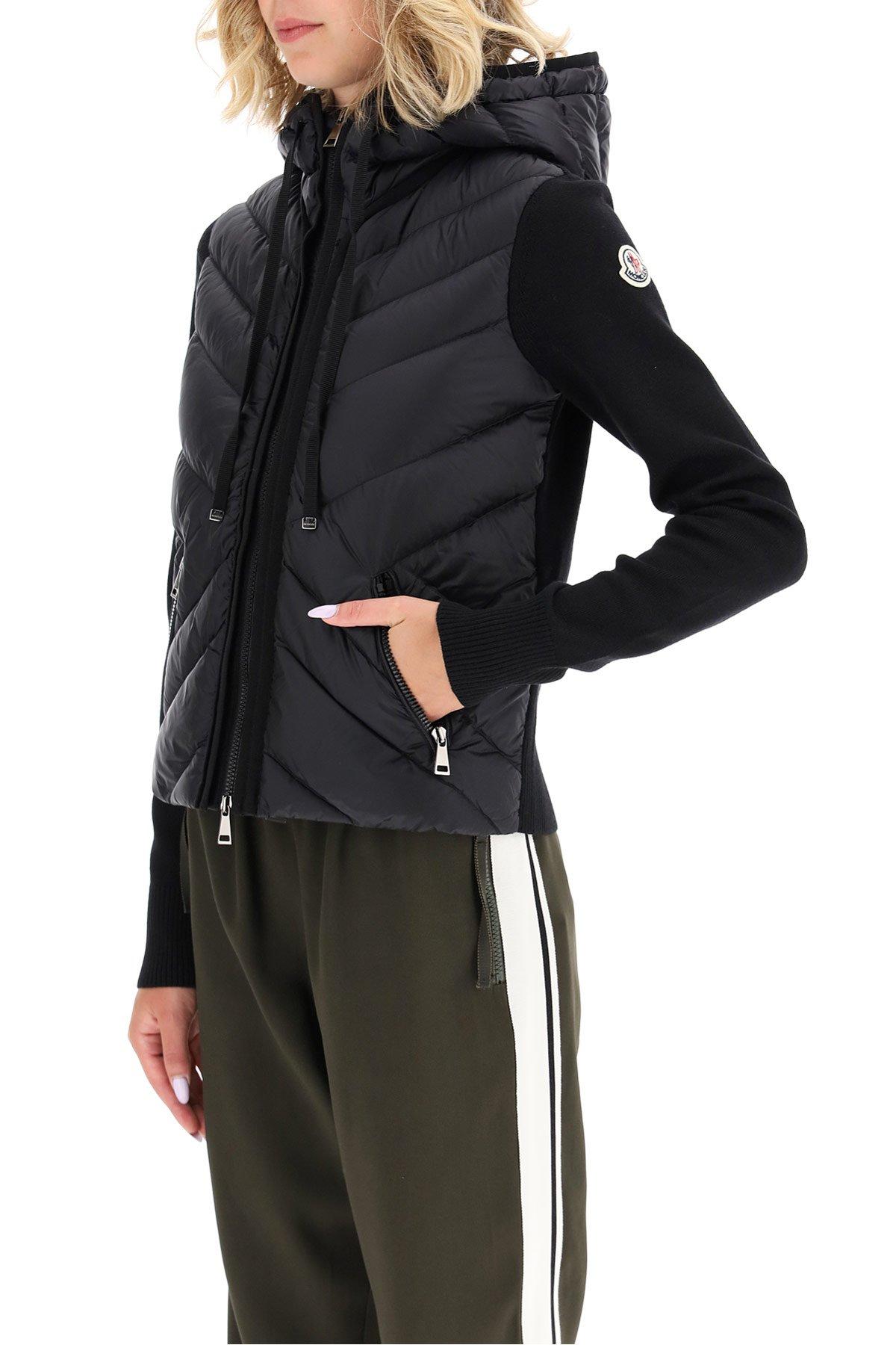 Moncler Wool Basic Knit Cardigan With Padded Panel in xl (Black) - Lyst